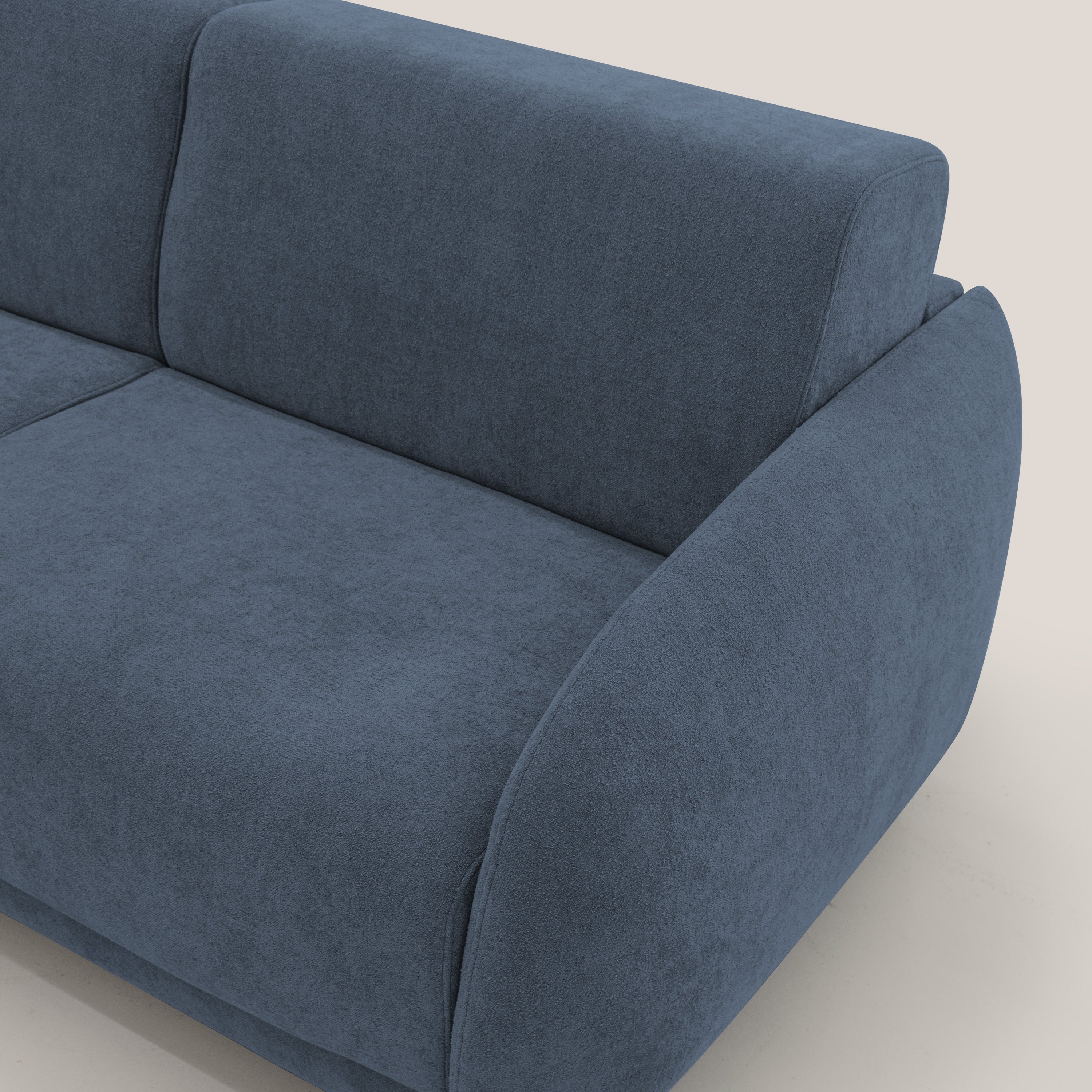 Giglio divano letto scandinavo japandi con materasso H18 cm in tessuto Bouclé impermeabile T07 blu - divani.store