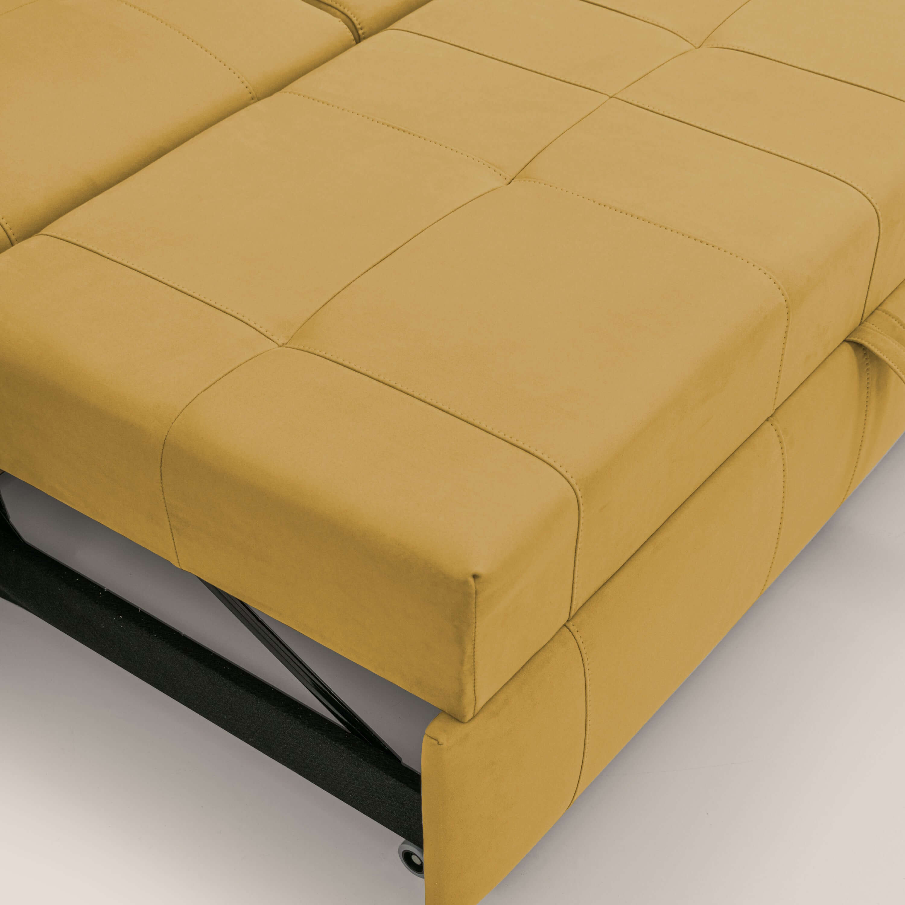 Kronos Divano con pouf estraibile poggiapiedi e poggiatesta reclinabili in morbida microfibra impermeabile T11 giallo - divani.store