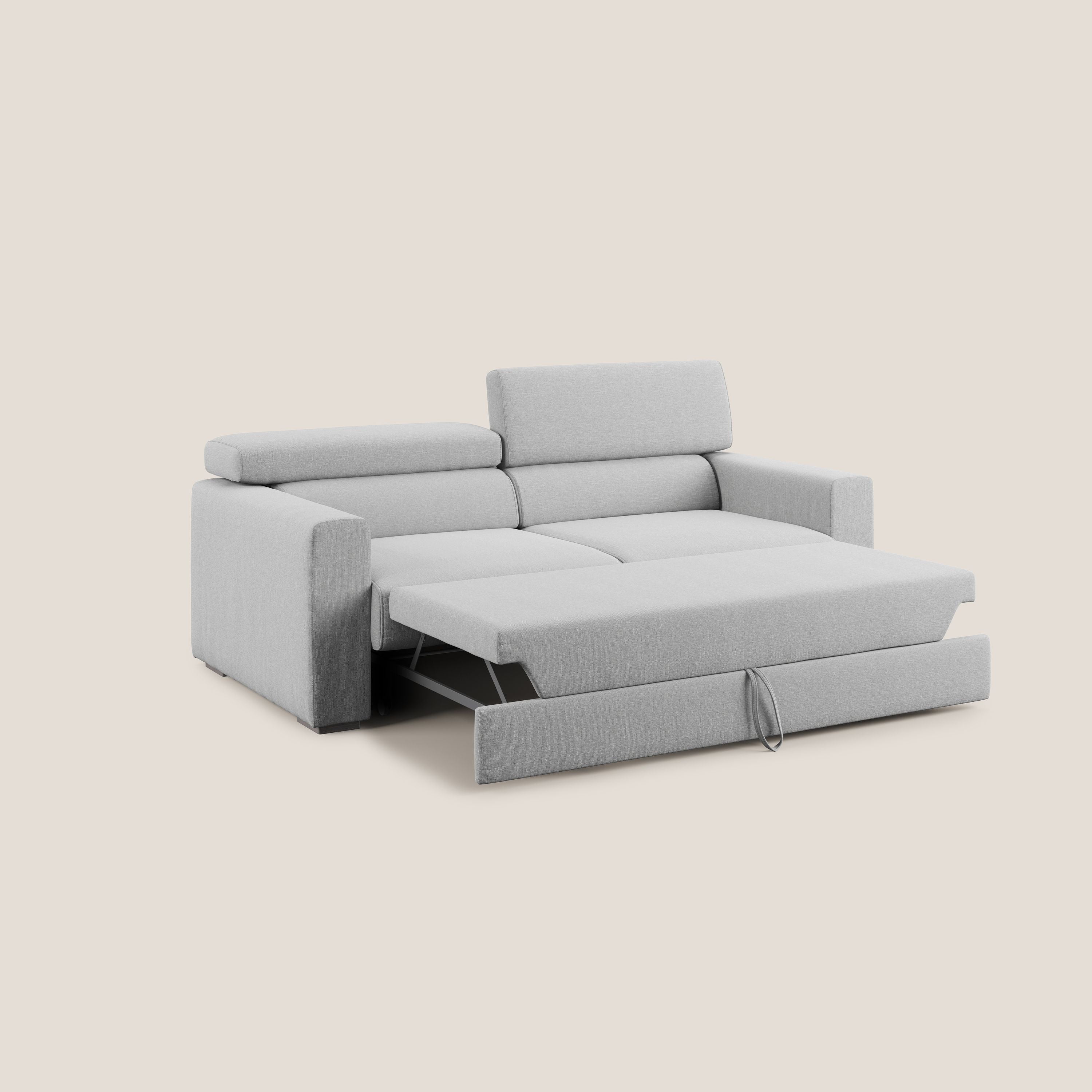 Dylan divano allungabile con pouf estraibile poggiapiedi in tessuto simil cotone impermeabile T13 grigio - divani.store