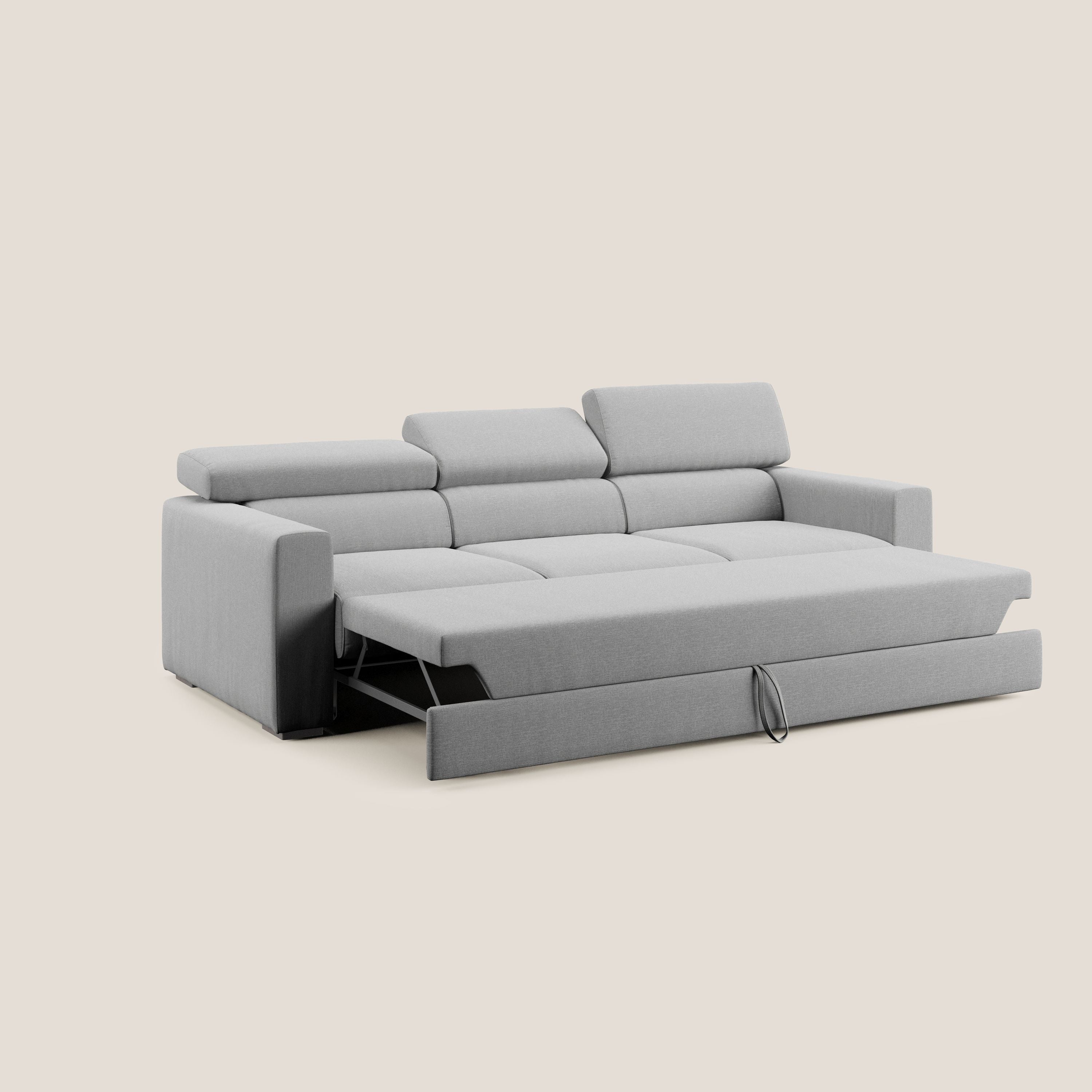 Dylan divano a 3 sedute con pouf estraibile poggiapiedi in tessuto simil cotone impermeabile T13 grigio - divani.store