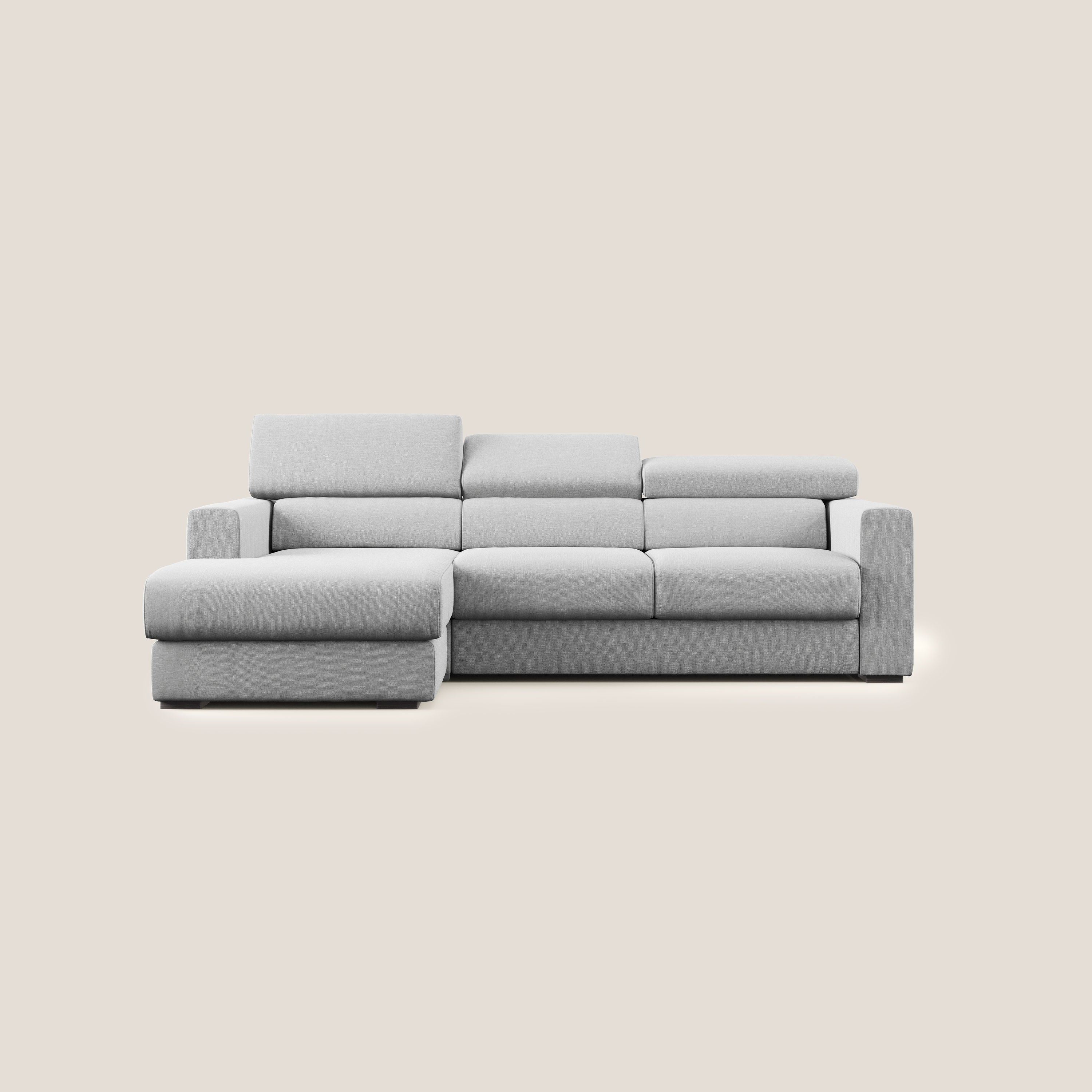 Dylan divano angolare con pouf estraibile poggiapiedi in tessuto simil cotone impermeabile T13 grigio - divani.store