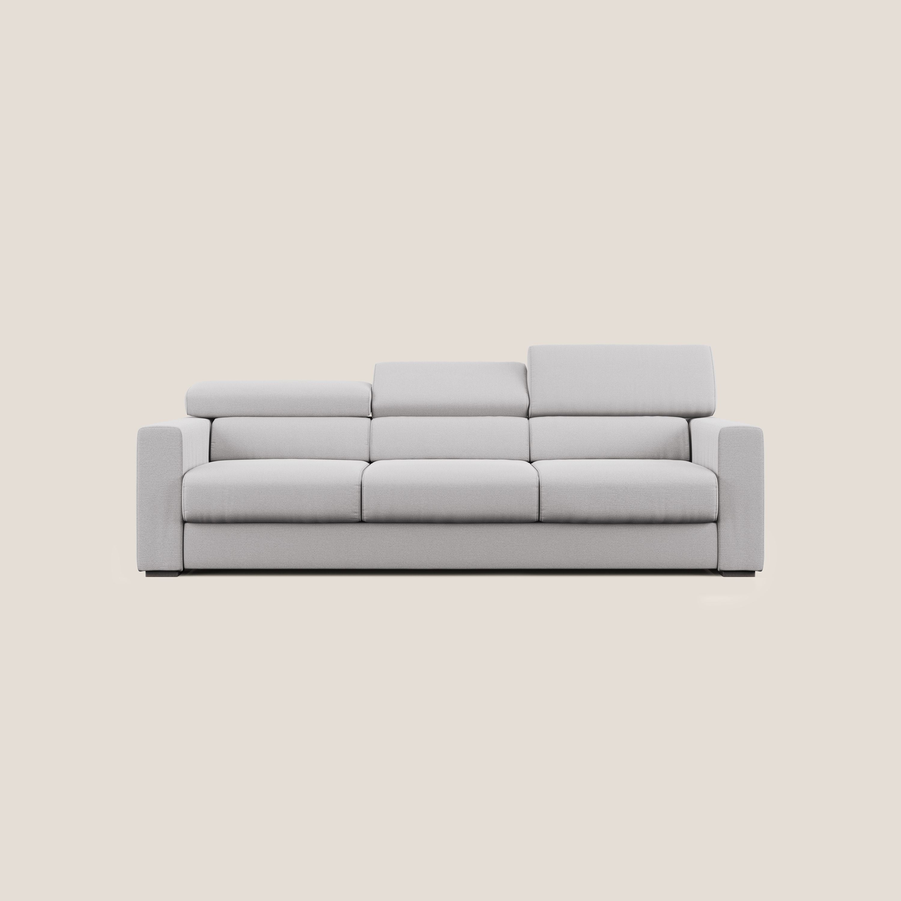 Dylan divano a 3 sedute con pouf estraibile poggiapiedi in tessuto fiammato simil cotone impermeabile T19 grigio - divani.store