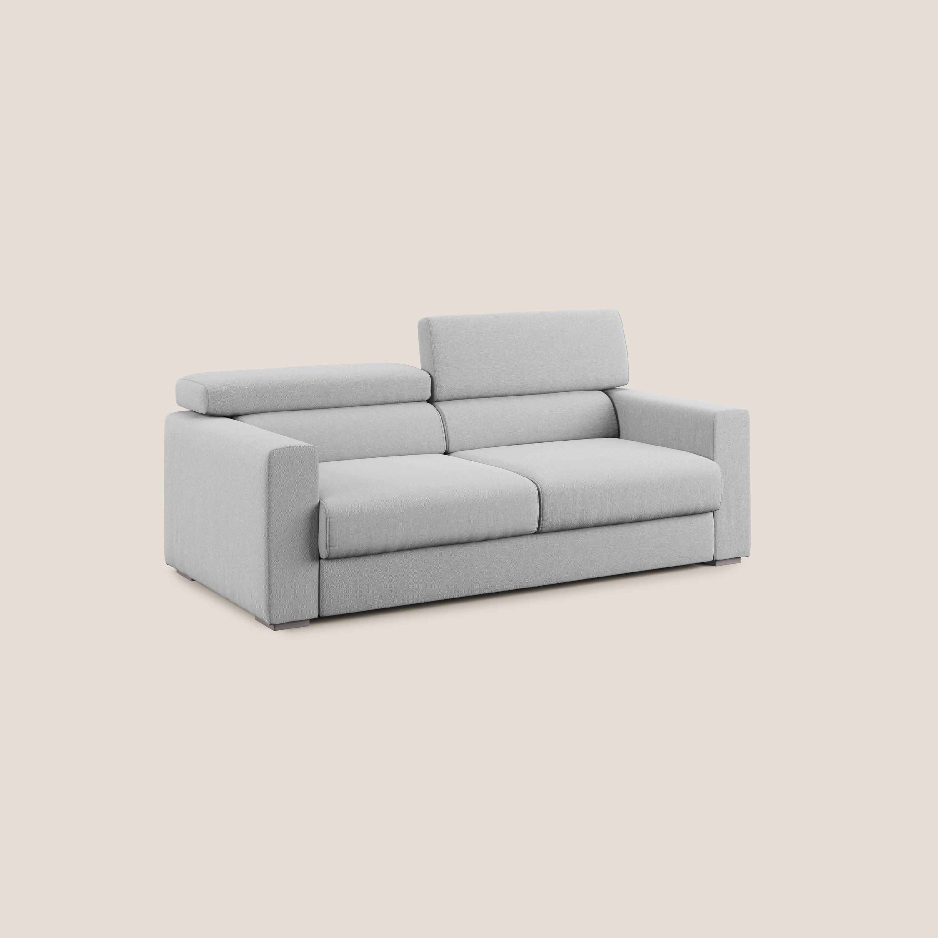 Dylan divano allungabile con pouf estraibile poggiapiedi in tessuto simil cotone impermeabile T13 grigio - divani.store