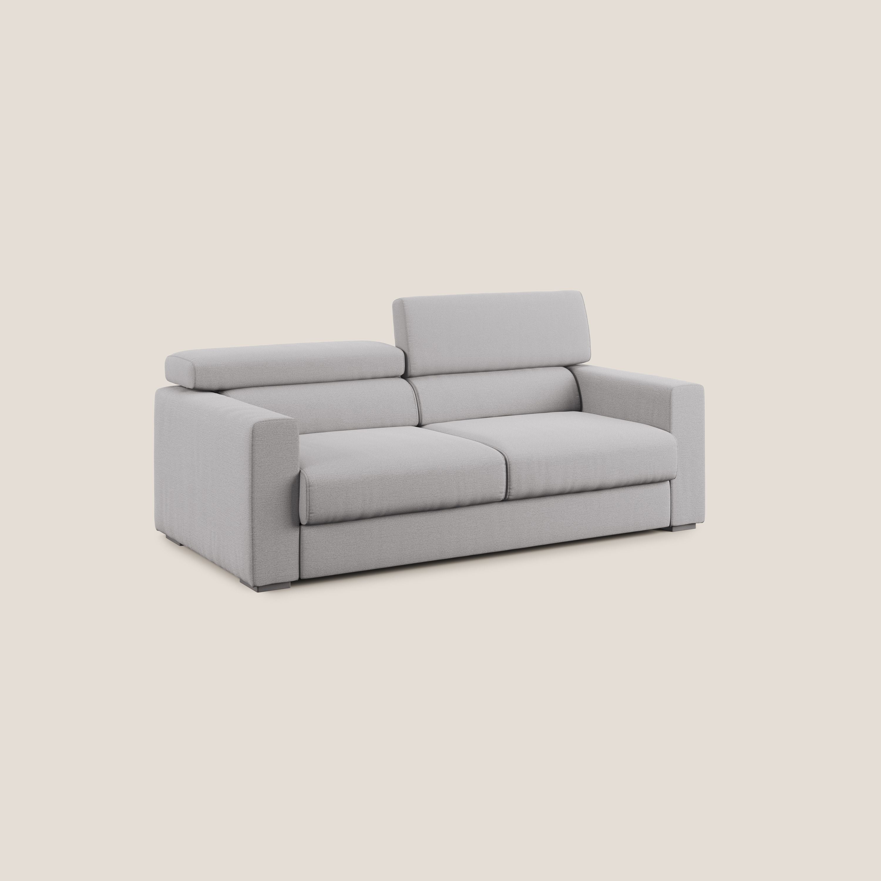 Dylan divano allungabile con pouf estraibile poggiapiedi in tessuto fiammato simil cotone impermeabile T19 grigio - divani.store
