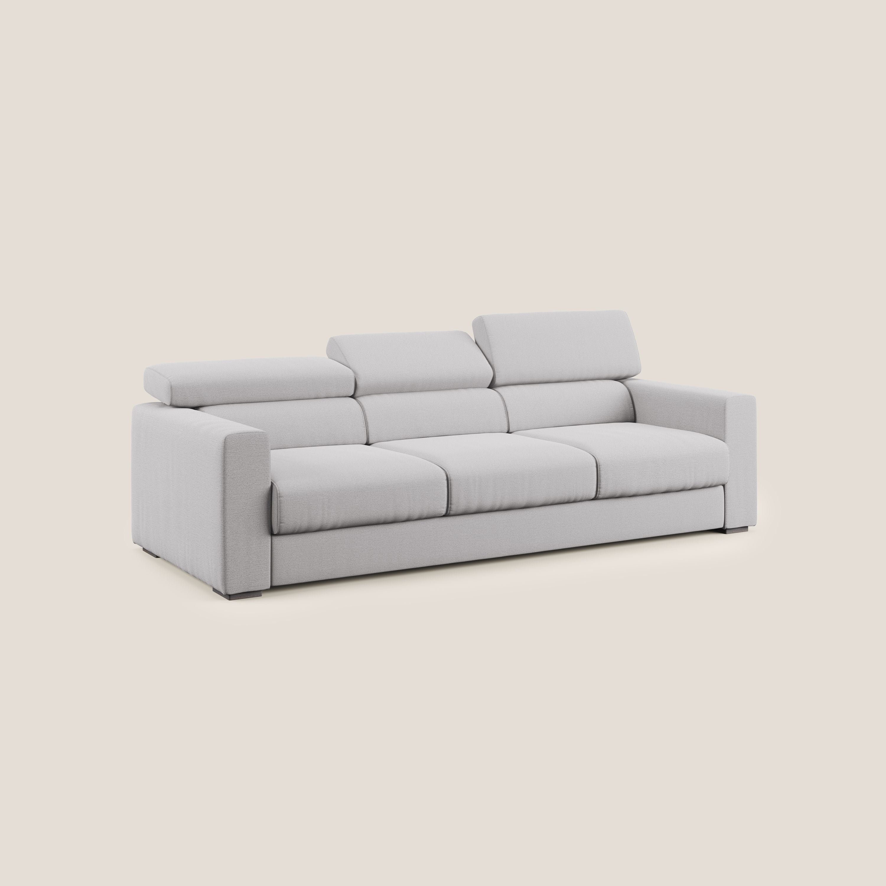 Dylan divano a 3 sedute con pouf estraibile poggiapiedi in tessuto fiammato simil cotone impermeabile T19 grigio - divani.store