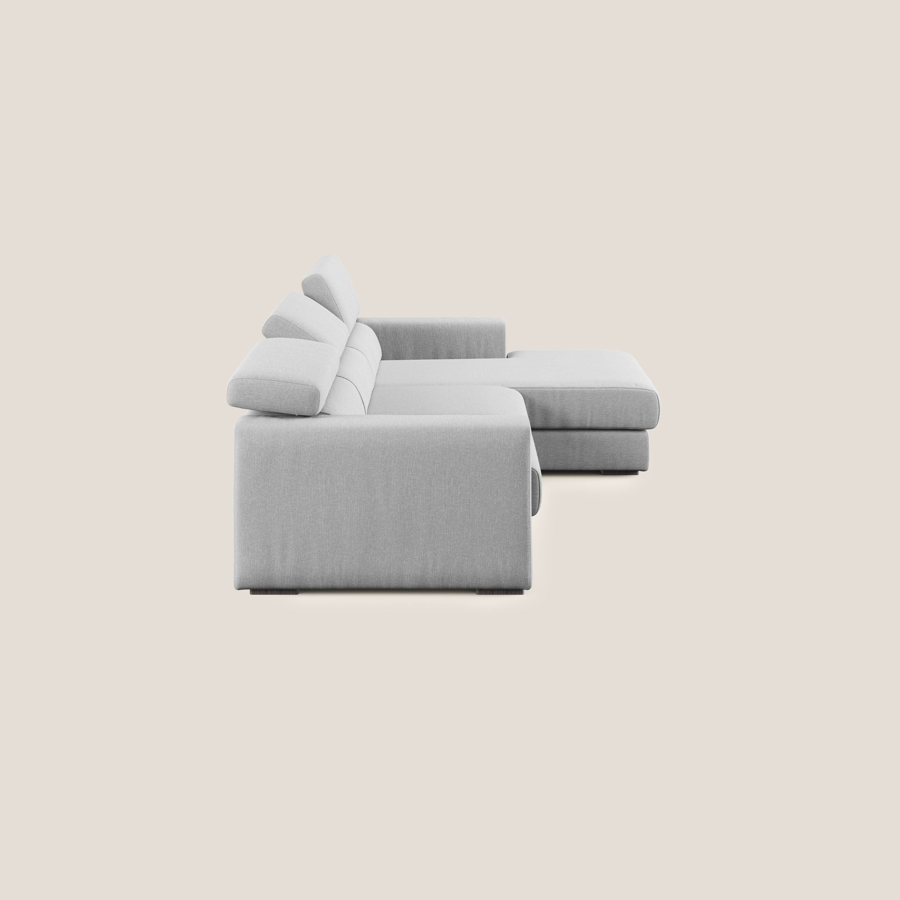 Dylan divano angolare con pouf estraibile poggiapiedi in tessuto simil cotone impermeabile T13 grigio - divani.store