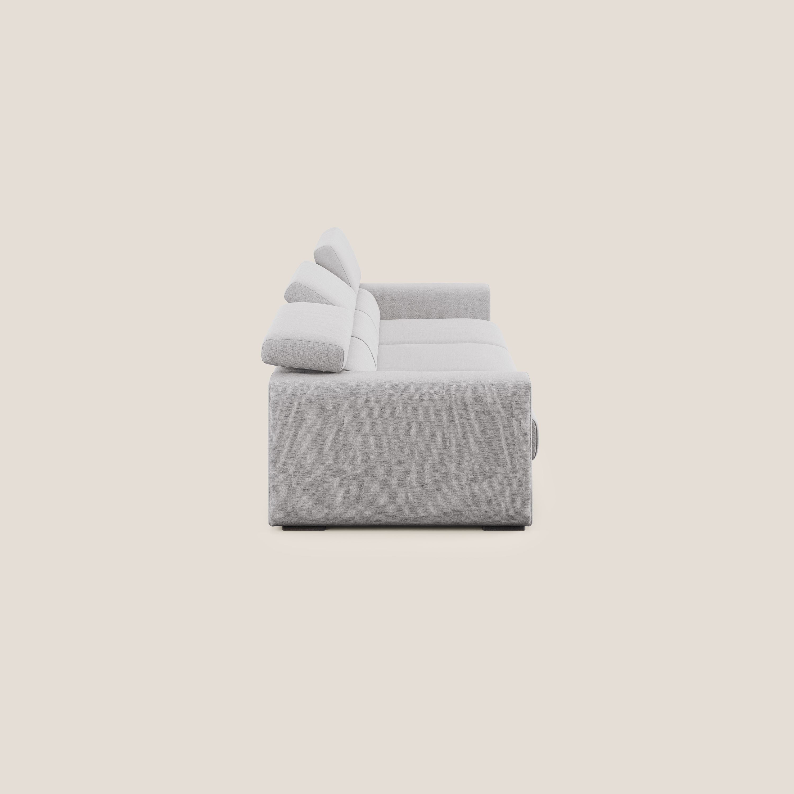 Dylan divano a 3 sedute con pouf estraibile poggiapiedi in tessuto fiammato simil cotone impermeabile T19 grigio - divani.store