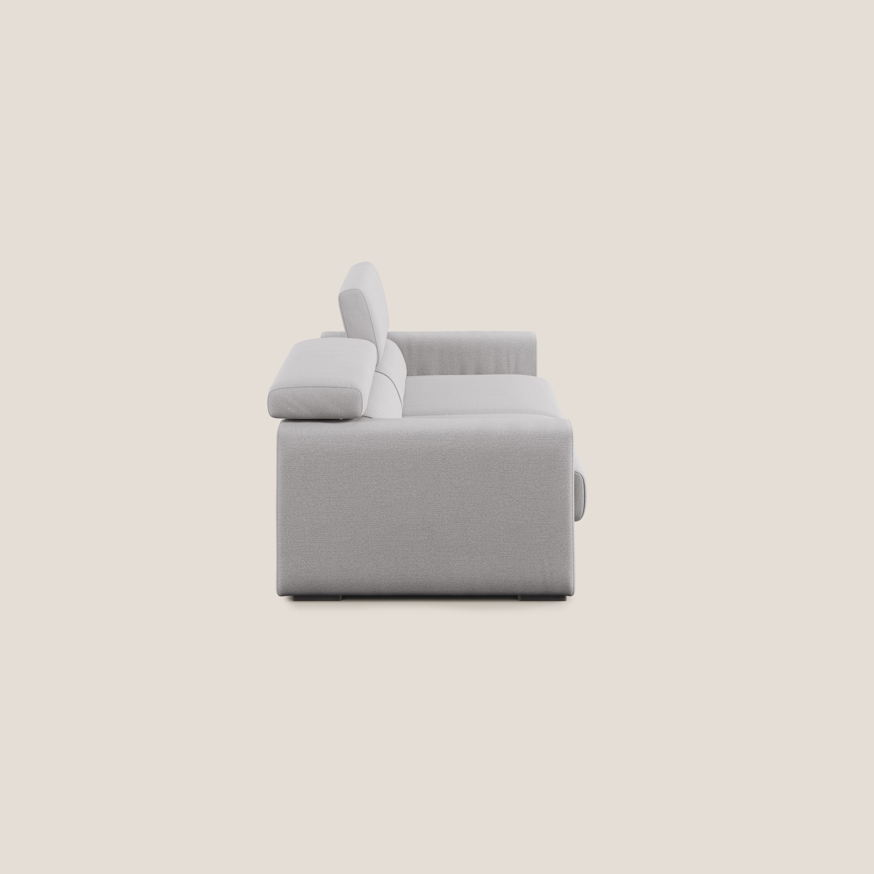 Dylan divano allungabile con pouf estraibile poggiapiedi in tessuto fiammato simil cotone impermeabile T19 grigio - divani.store