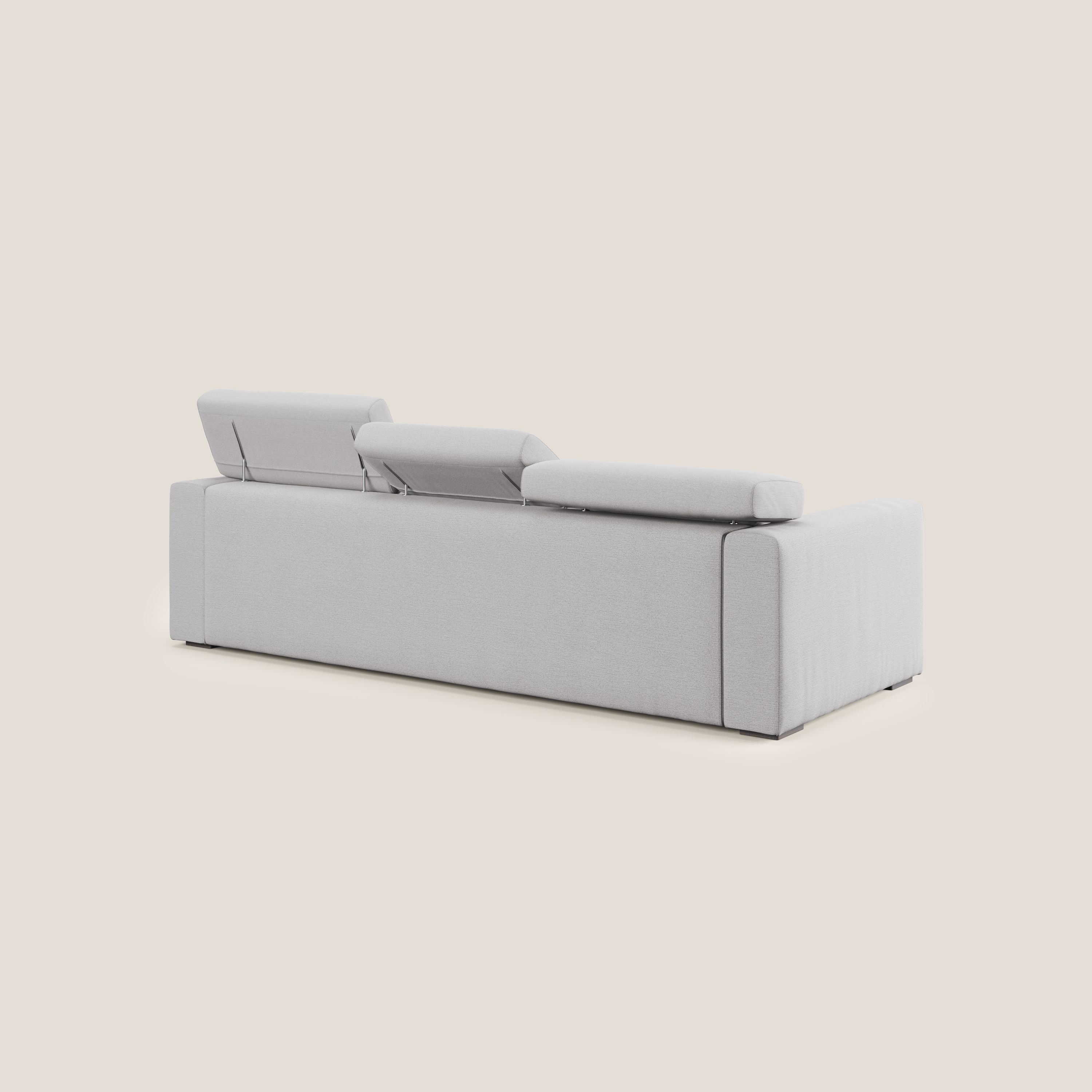Dylan divano a 3 sedute con pouf estraibile poggiapiedi in tessuto fiammato simil cotone impermeabile T19 grigio - divani.store