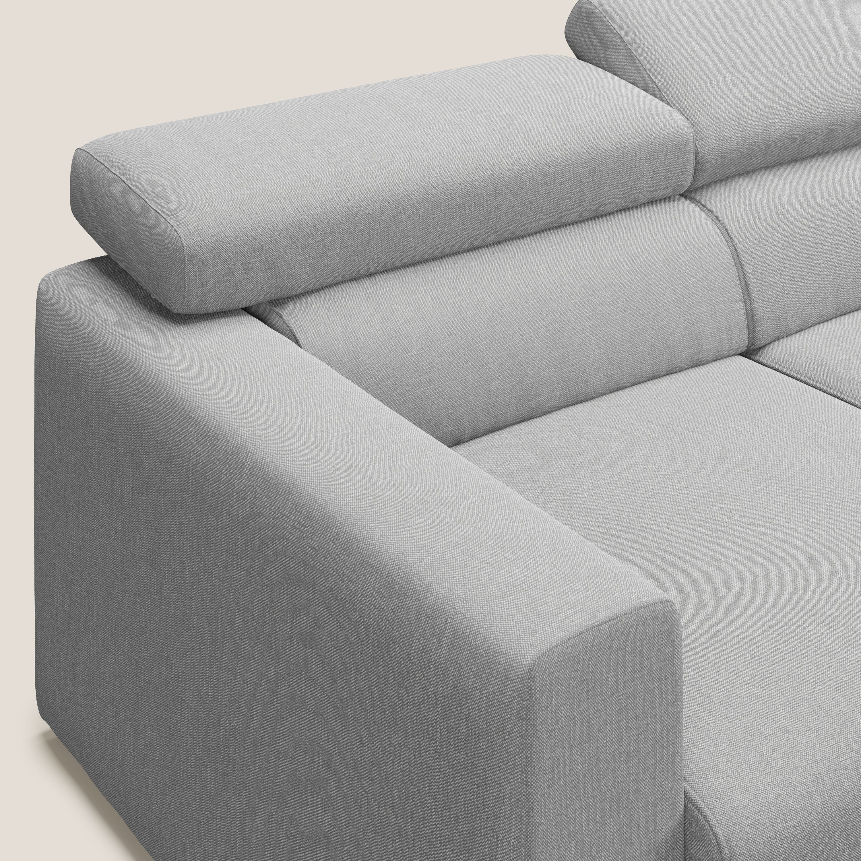 Dylan divano angolare con pouf estraibile poggiapiedi in tessuto simil cotone impermeabile T13 grigio - divani.store