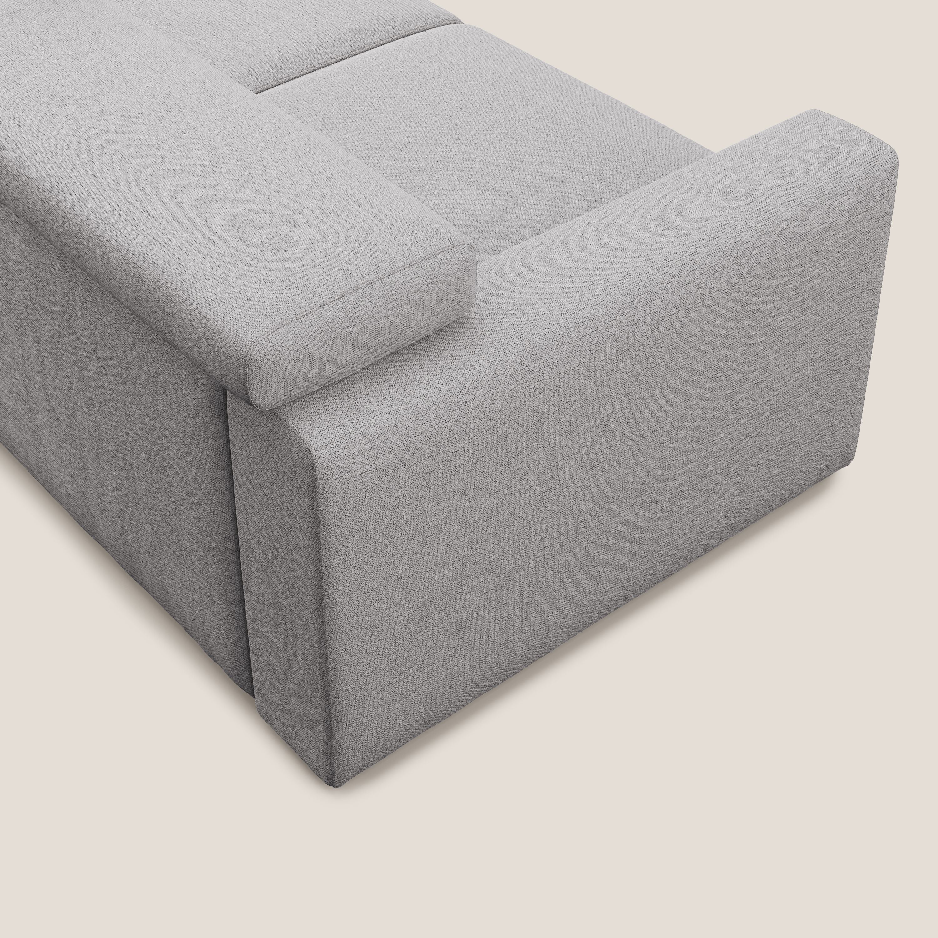 Dylan divano allungabile con pouf estraibile poggiapiedi in tessuto fiammato simil cotone impermeabile T19 grigio - divani.store