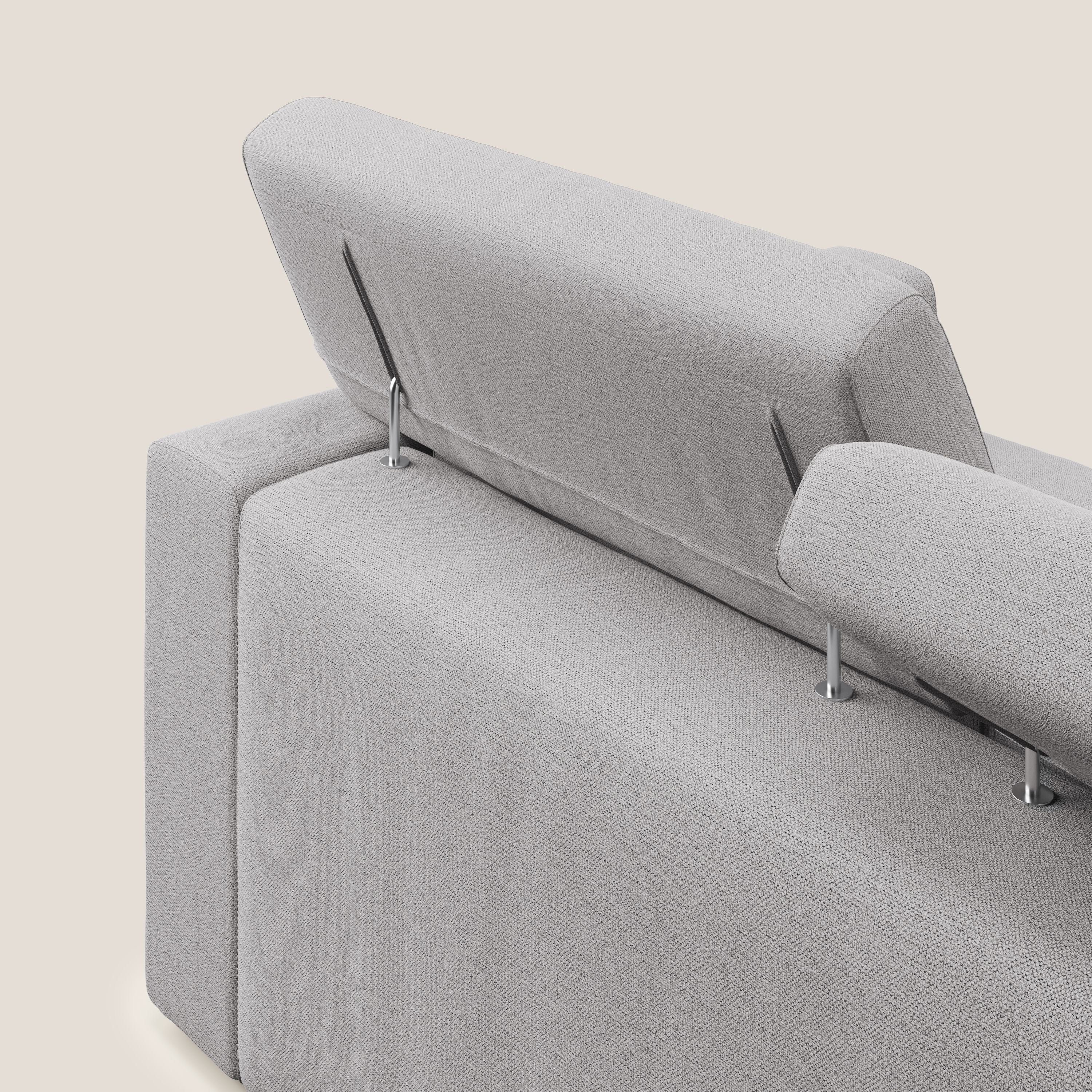 Dylan divano a 3 sedute con pouf estraibile poggiapiedi in tessuto fiammato simil cotone impermeabile T19 grigio - divani.store