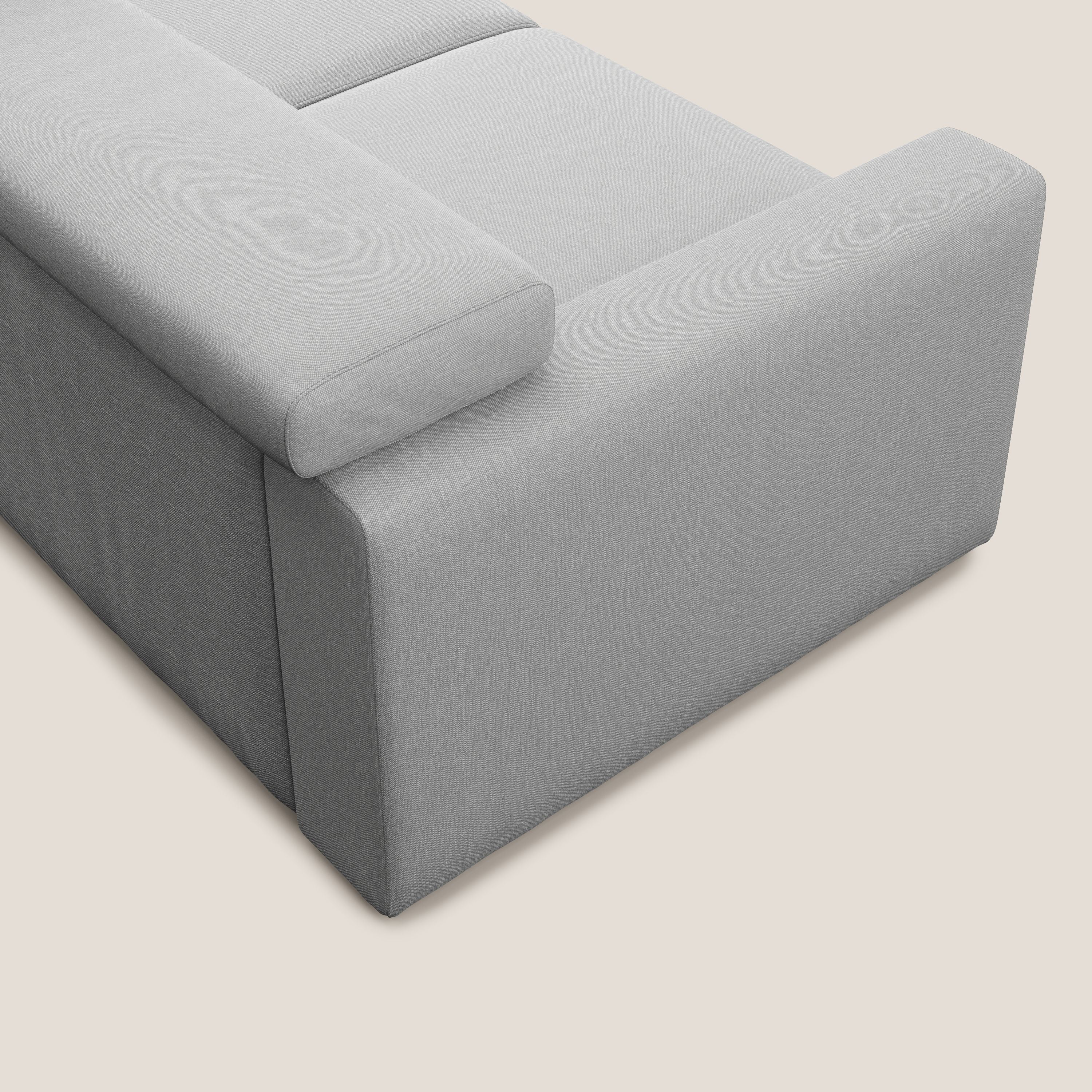 Dylan divano allungabile con pouf estraibile poggiapiedi in tessuto simil cotone impermeabile T13 grigio - divani.store