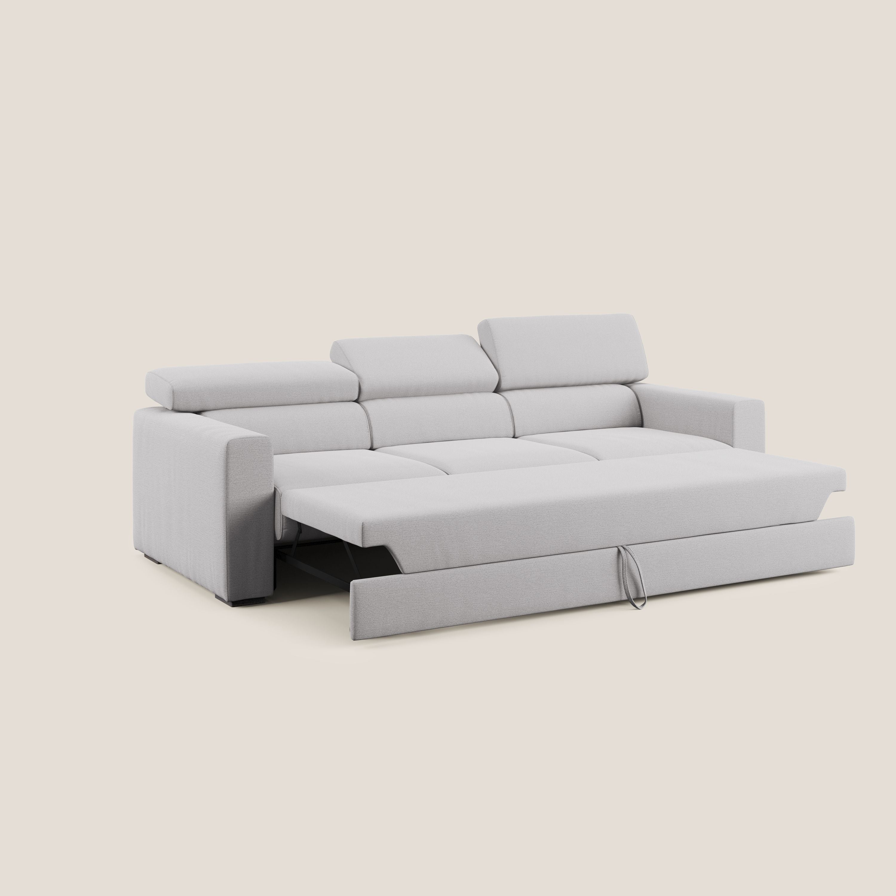 Dylan divano a 3 sedute con pouf estraibile poggiapiedi in tessuto fiammato simil cotone impermeabile T19 grigio - divani.store