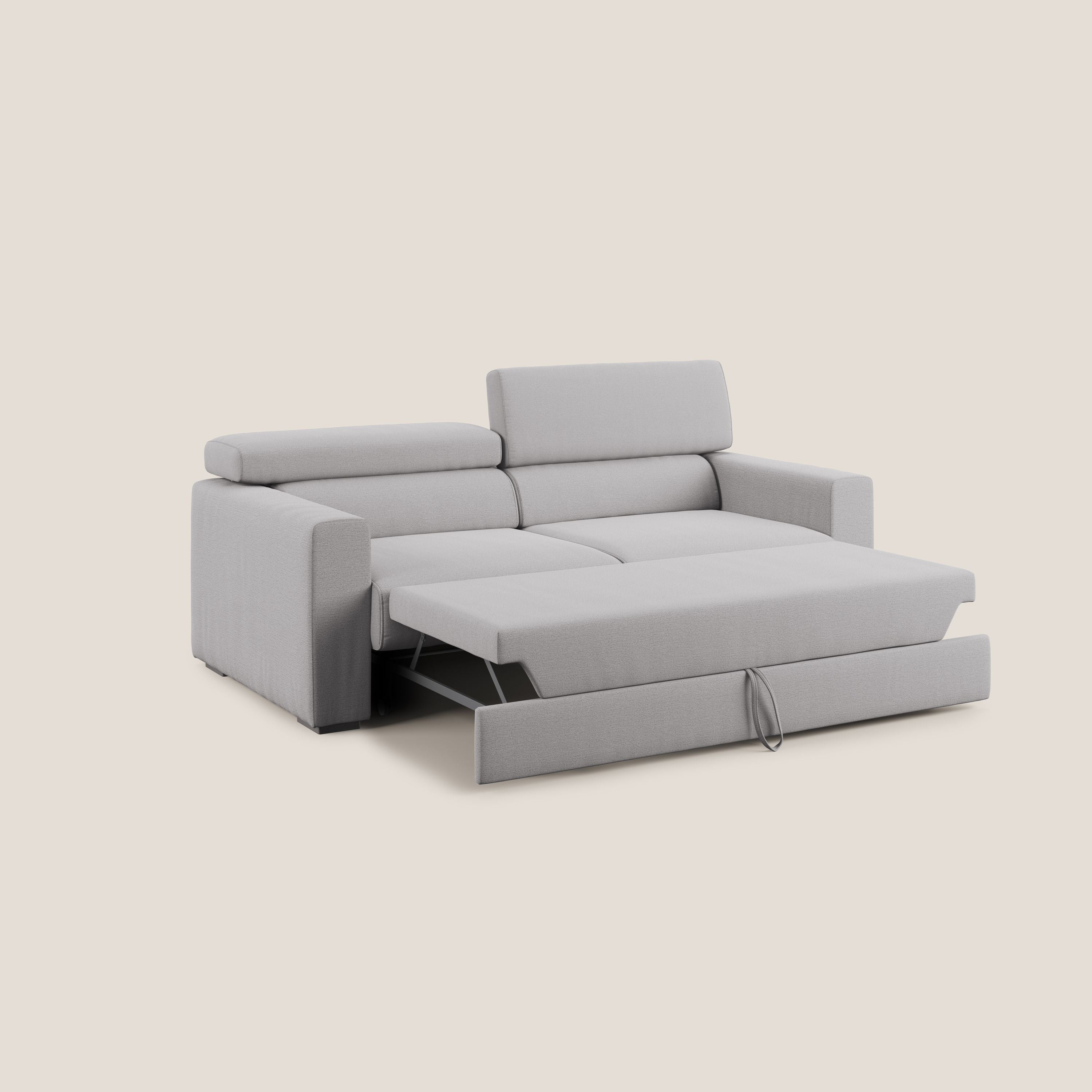 Dylan divano allungabile con pouf estraibile poggiapiedi in tessuto fiammato simil cotone impermeabile T19 grigio - divani.store