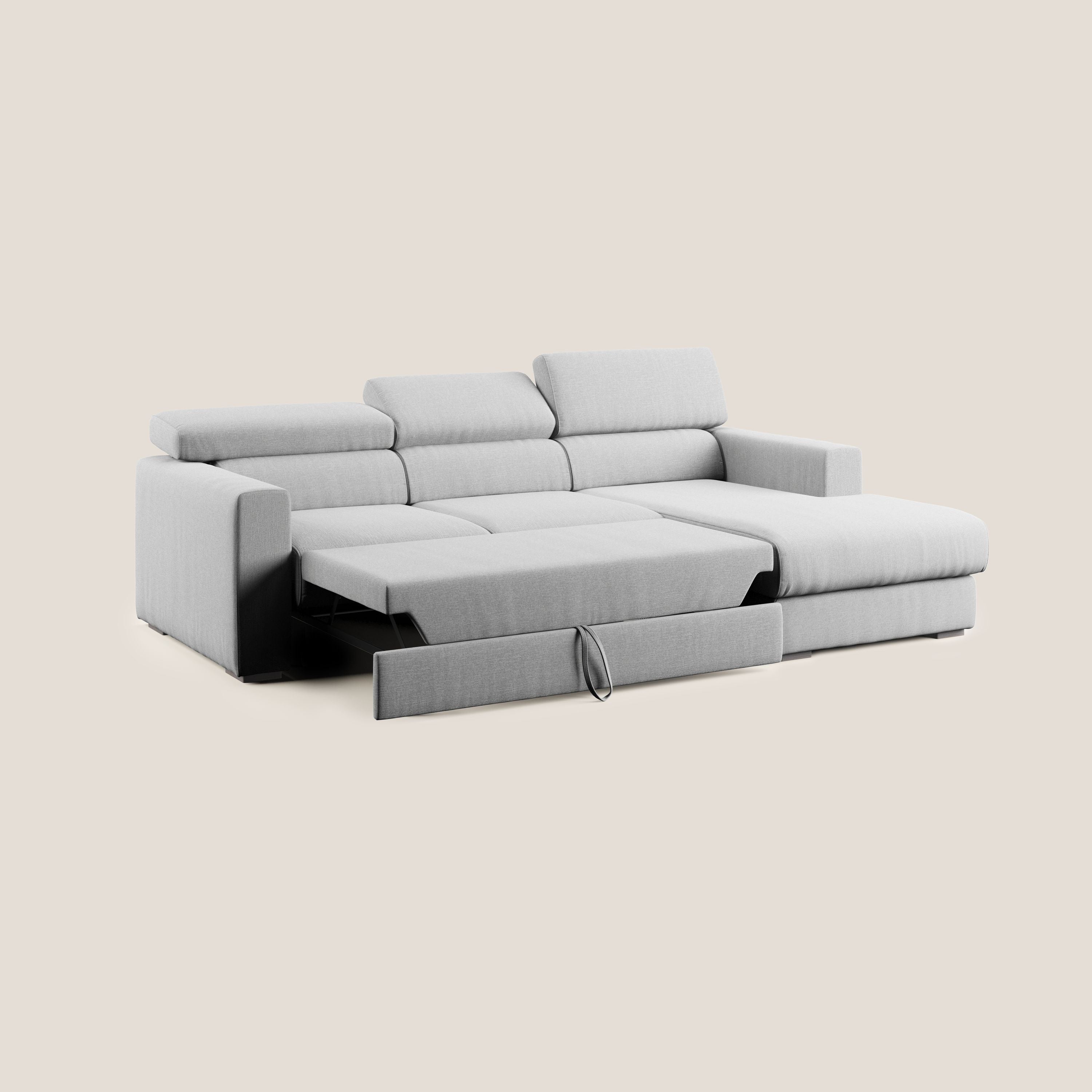 Dylan divano angolare con pouf estraibile poggiapiedi in tessuto simil cotone impermeabile T13 grigio - divani.store