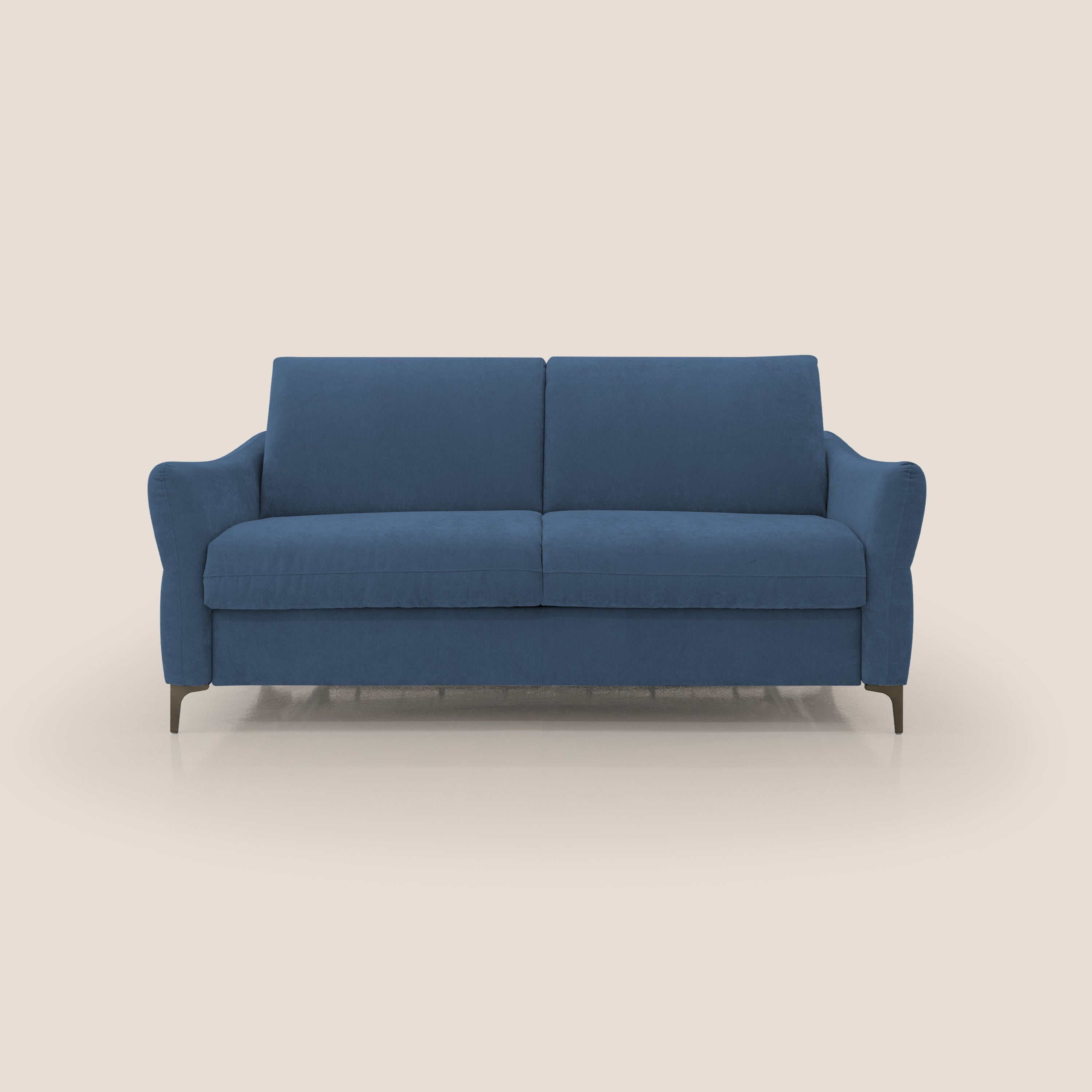 Dalia divano letto con materasso H18 cm e piedi alti in raffinato tessuto smacchiabile T17 blu - divani.store