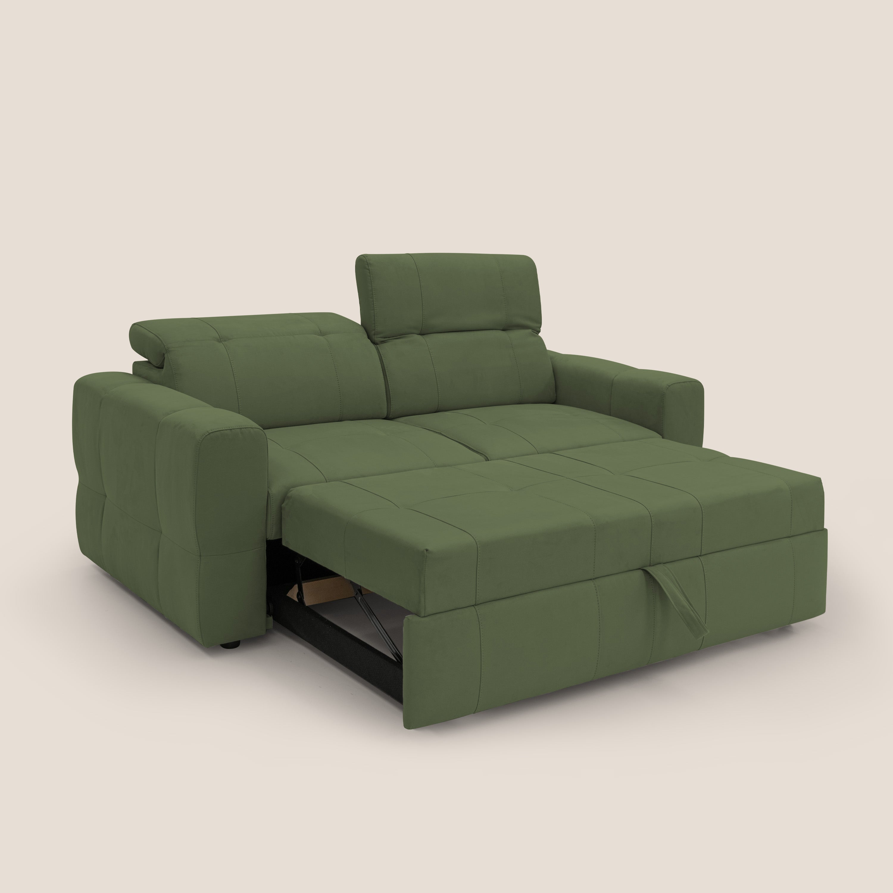Kronos Divano con pouf estraibile poggiapiedi e poggiatesta reclinabili in morbida microfibra impermeabile T11 verde - divani.store
