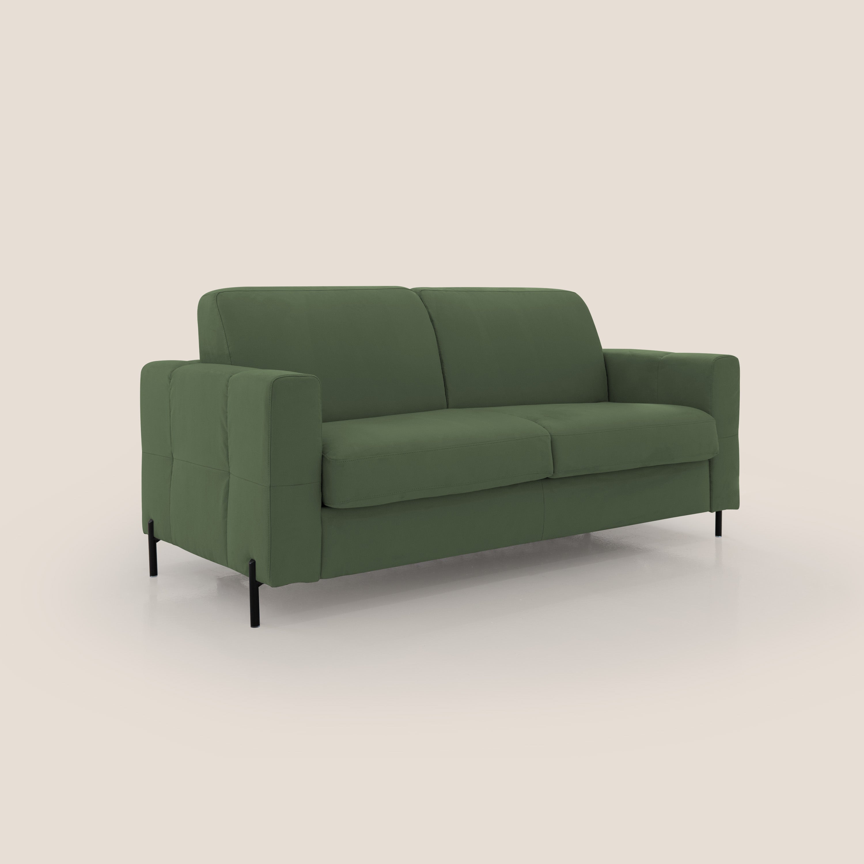 Ortensia divano letto materasso H18 cm con piedi alti in elegante microfibra smacchiabile T11 verde - divani.store