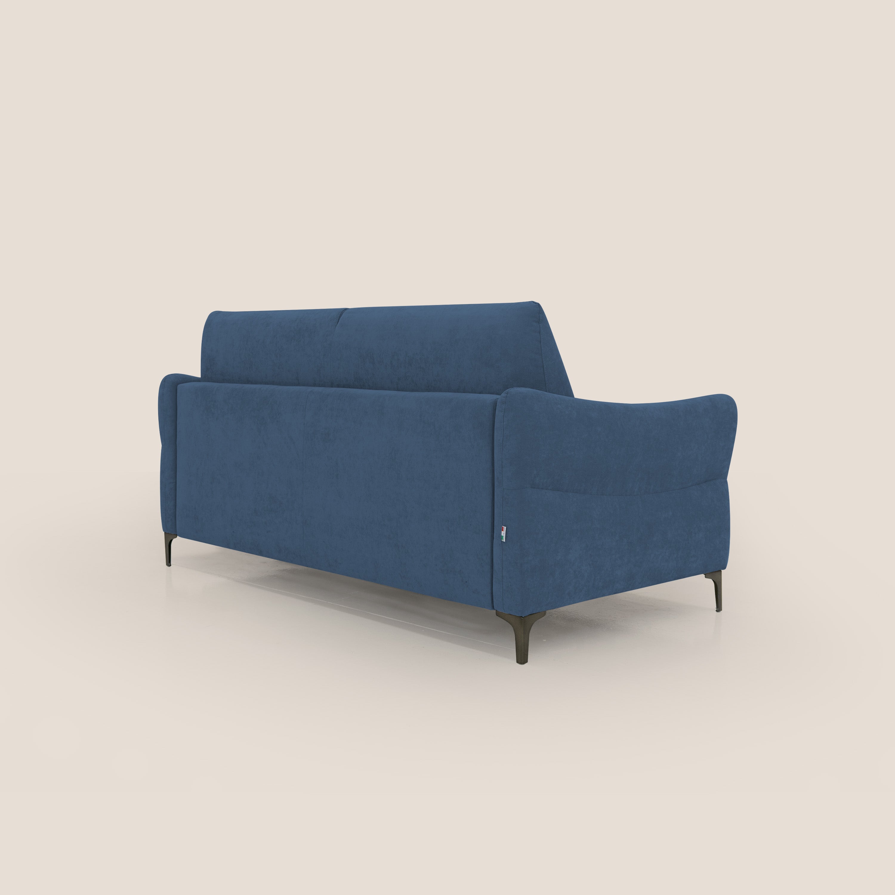 Dalia divano letto con materasso H18 cm e piedi alti in raffinato tessuto smacchiabile T17 blu - divani.store