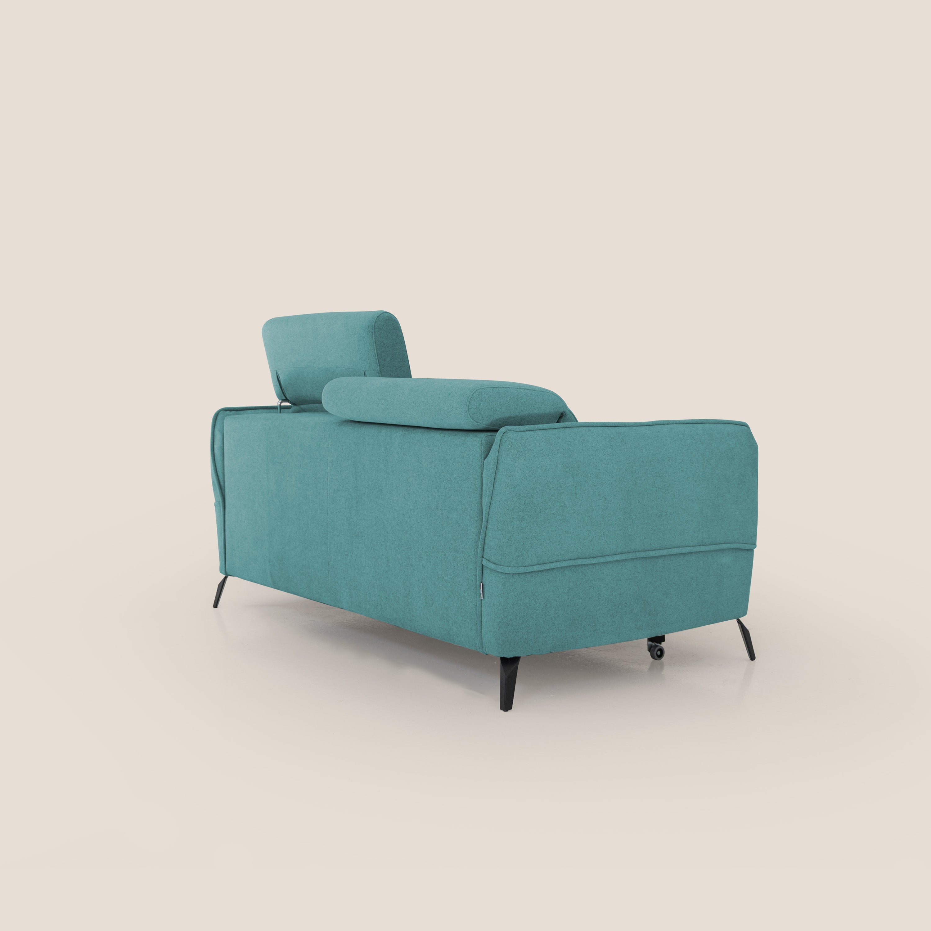 Bloom Divano con poggiapiedi estraibile piedini alti e poggiatesta reclinabili in tessuto bouclé impermeabile T07 azzurro - divani.store