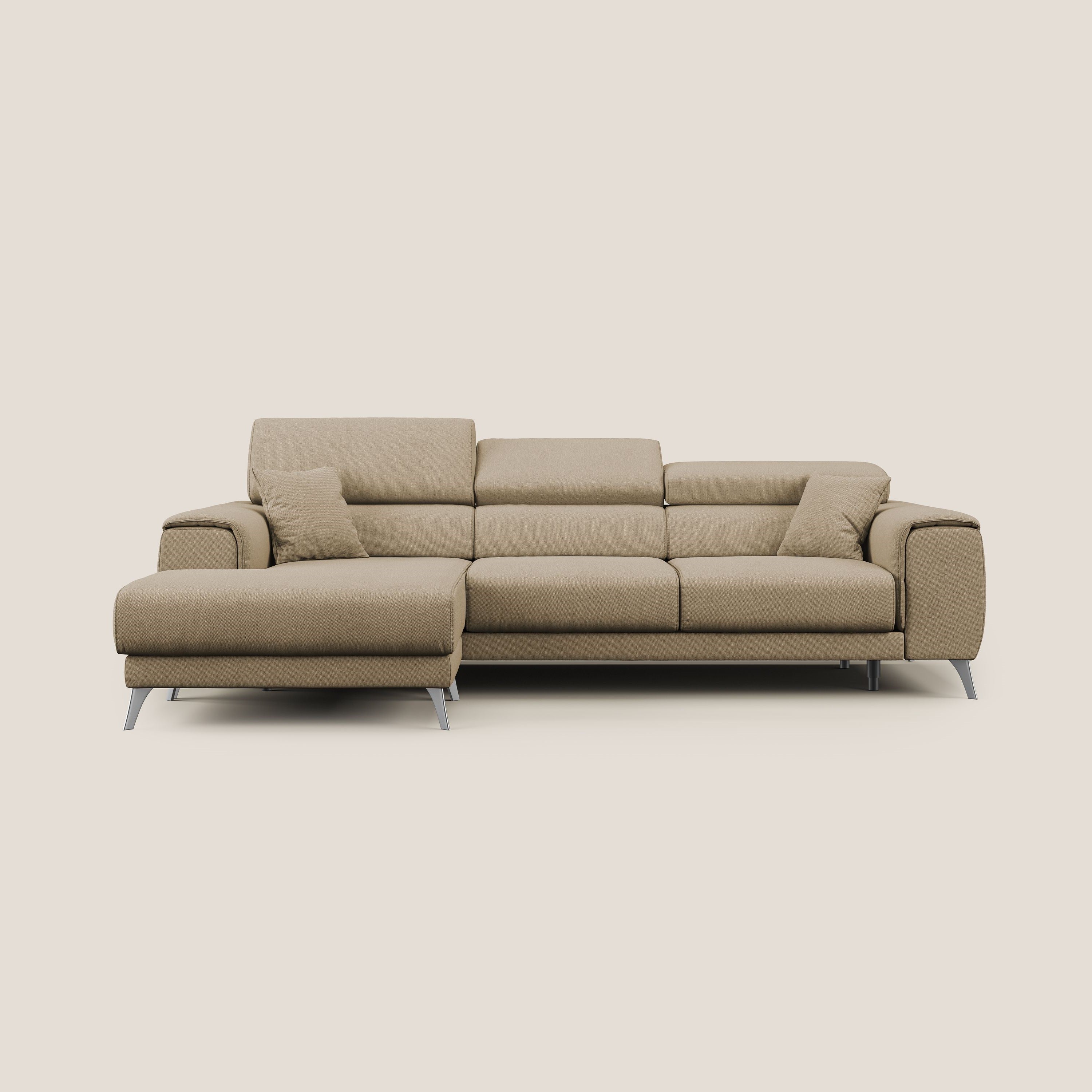 Fusion Divano angolare con sedute scorrevoli in tessuto morbido smacchiabile T05 beige - divani.store