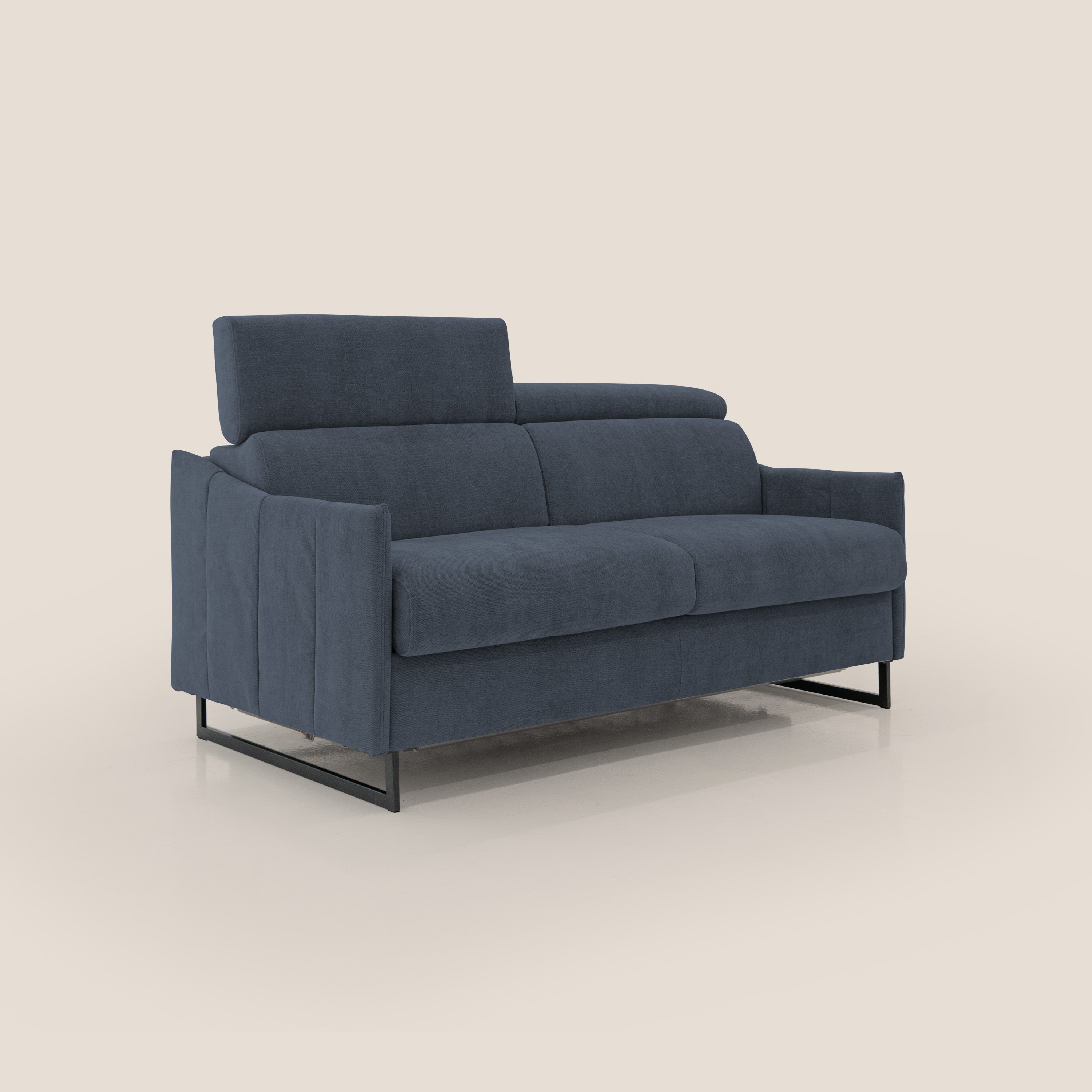 Loto divano letto salvaspazio materasso H18 cm con piedi alti in morbido tessuto impermeabile T14 blu - divani.store