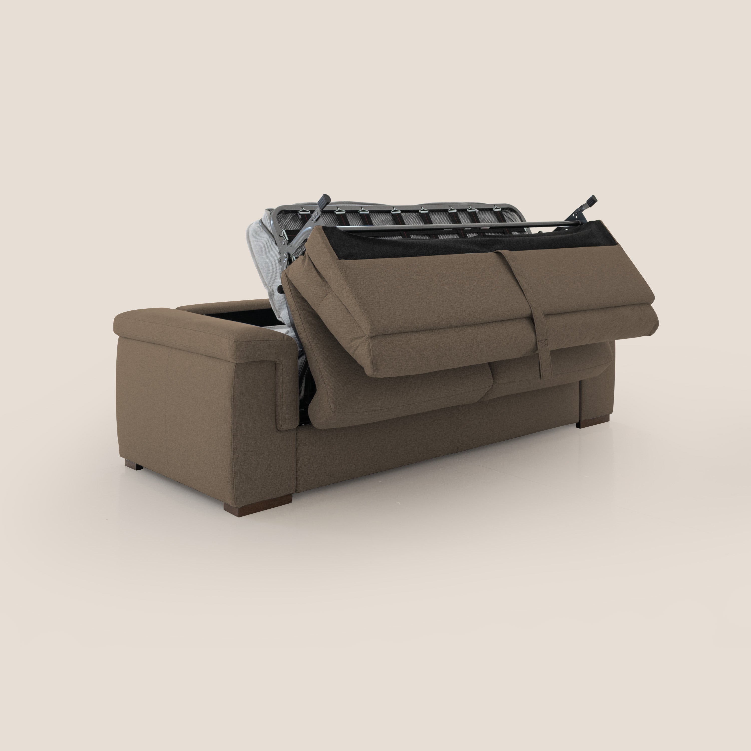 Magnolia divano letto con materasso alto 18 cm morbido schienale alto in tessuto smacchiabile T05 marrone - divani.store