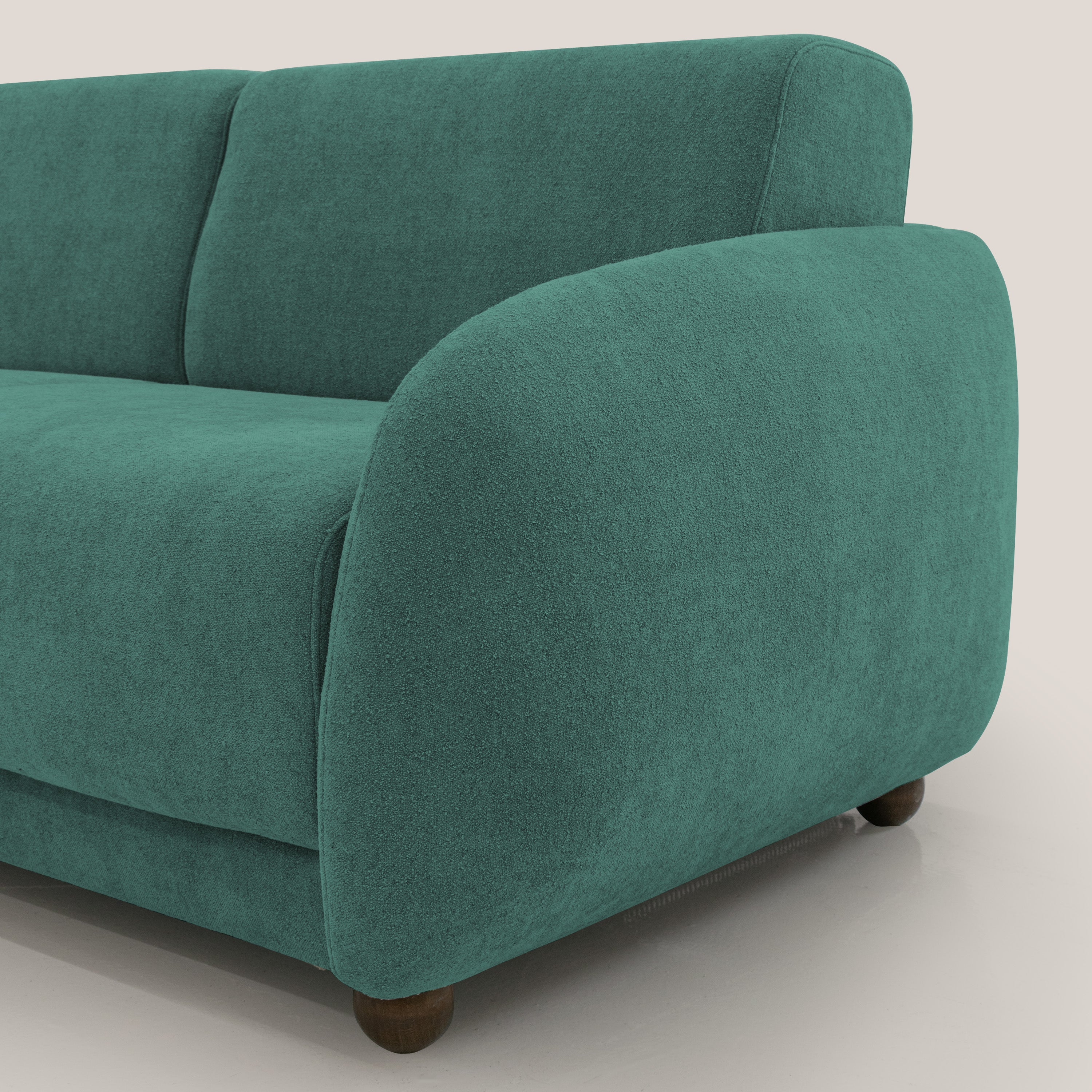 Giglio divano letto scandinavo japandi con materasso H18 cm in tessuto Bouclé impermeabile T07 verde - divani.store