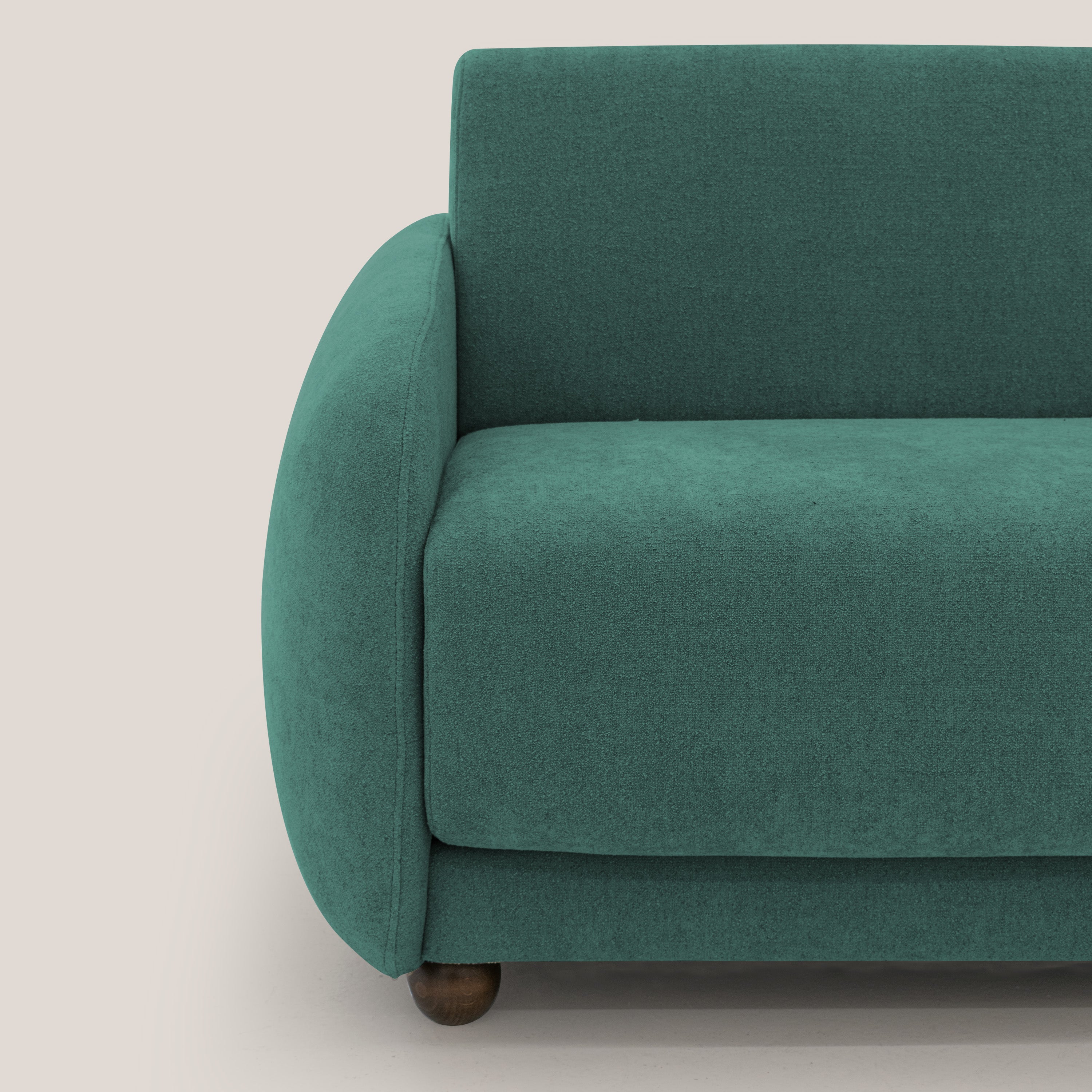 Giglio divano letto scandinavo japandi con materasso H18 cm in tessuto Bouclé impermeabile T07 verde - divani.store
