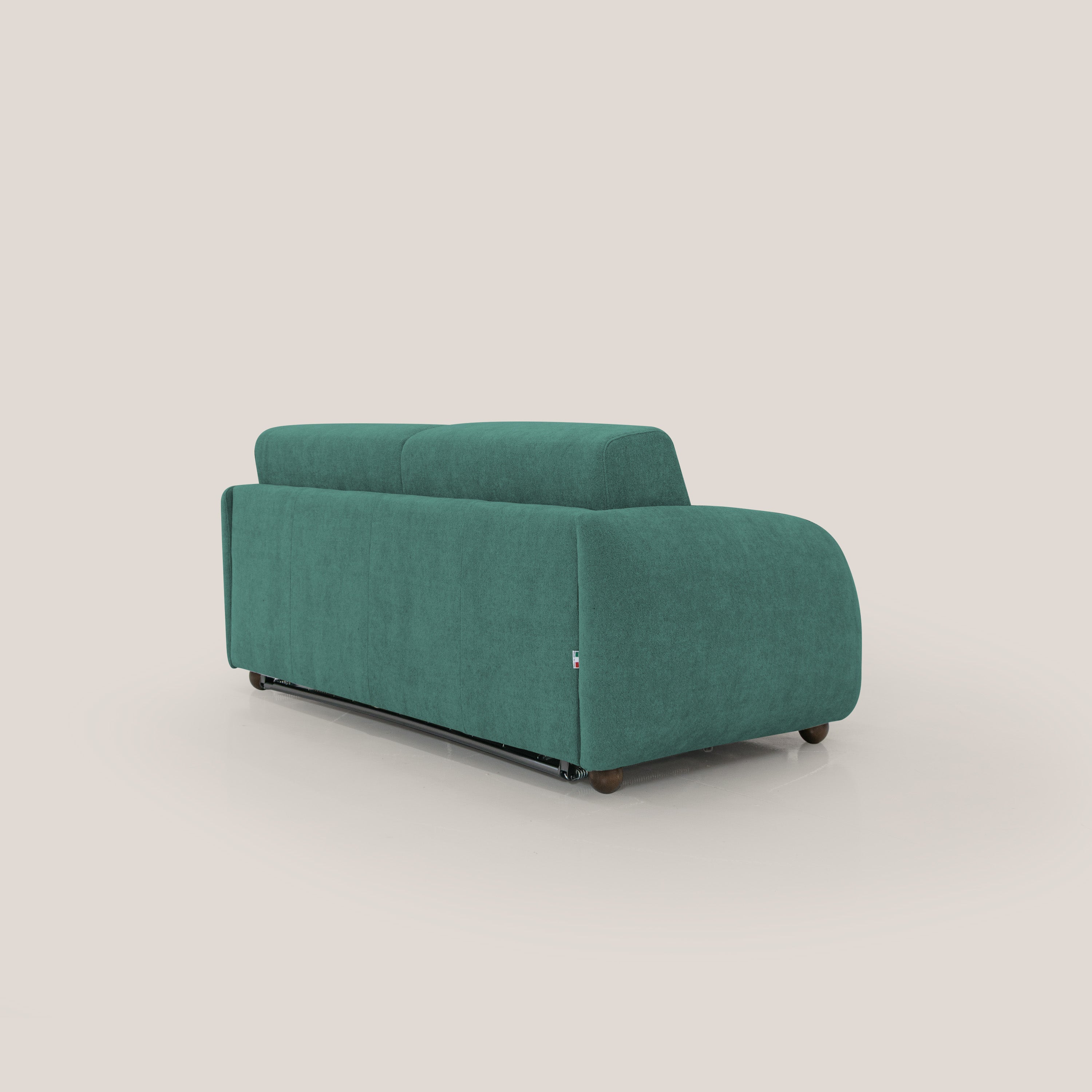 Giglio divano letto scandinavo japandi con materasso H18 cm in tessuto Bouclé impermeabile T07 verde - divani.store