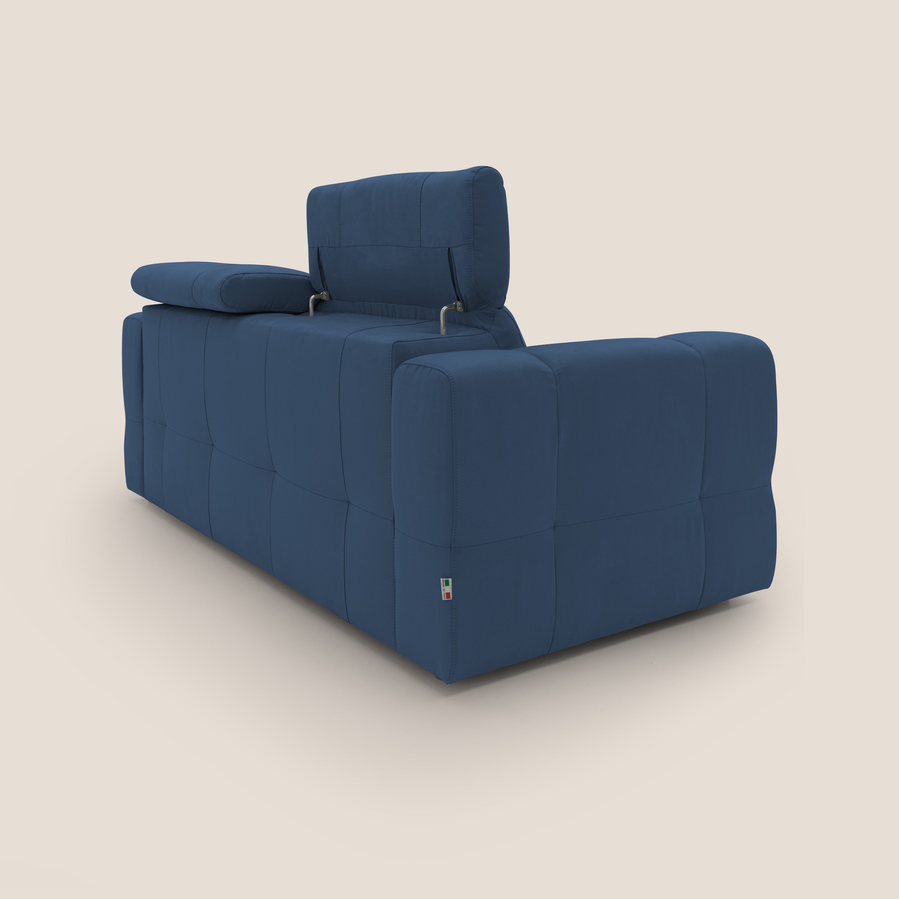 Kronos Divano con pouf estraibile poggiapiedi e poggiatesta reclinabili in morbida microfibra impermeabile T11 blu - divani.store