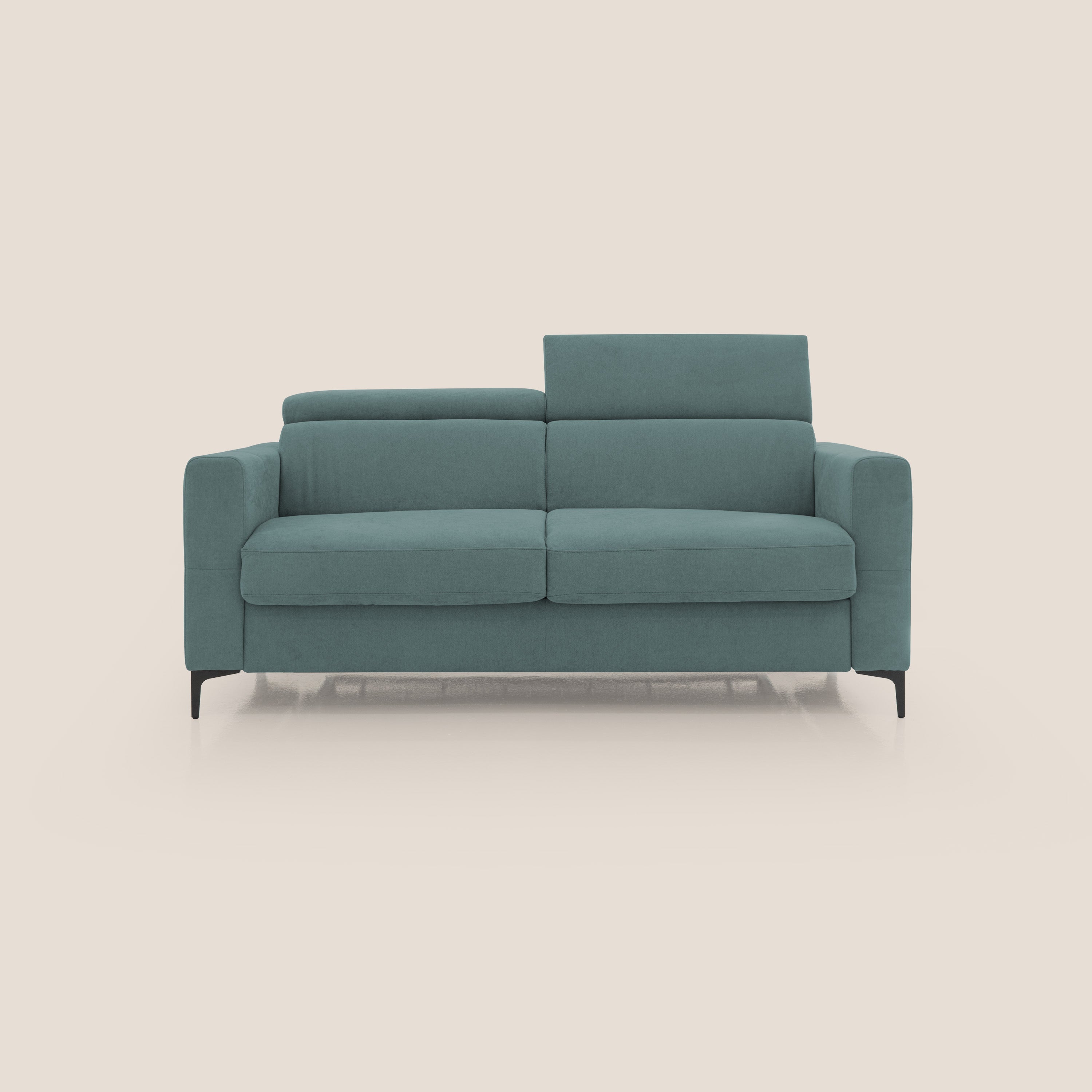 Gardenia divano letto materasso alto 18 cm con poggiatesta reclinabili e rivestimento impermeabile T02 petrolio - divani.store