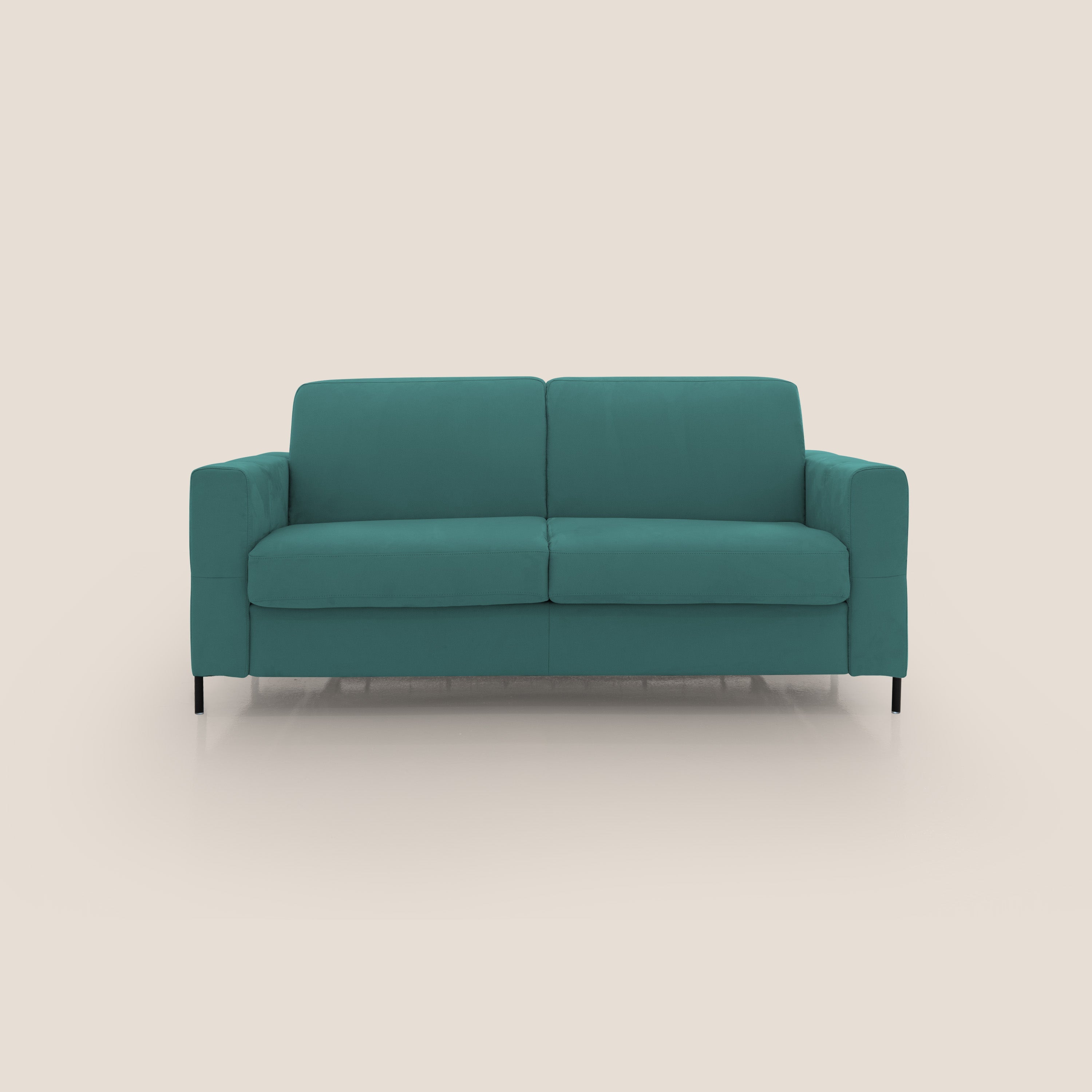 Ortensia divano letto materasso H18 cm con piedi alti in elegante microfibra smacchiabile T11 petrolio - divani.store