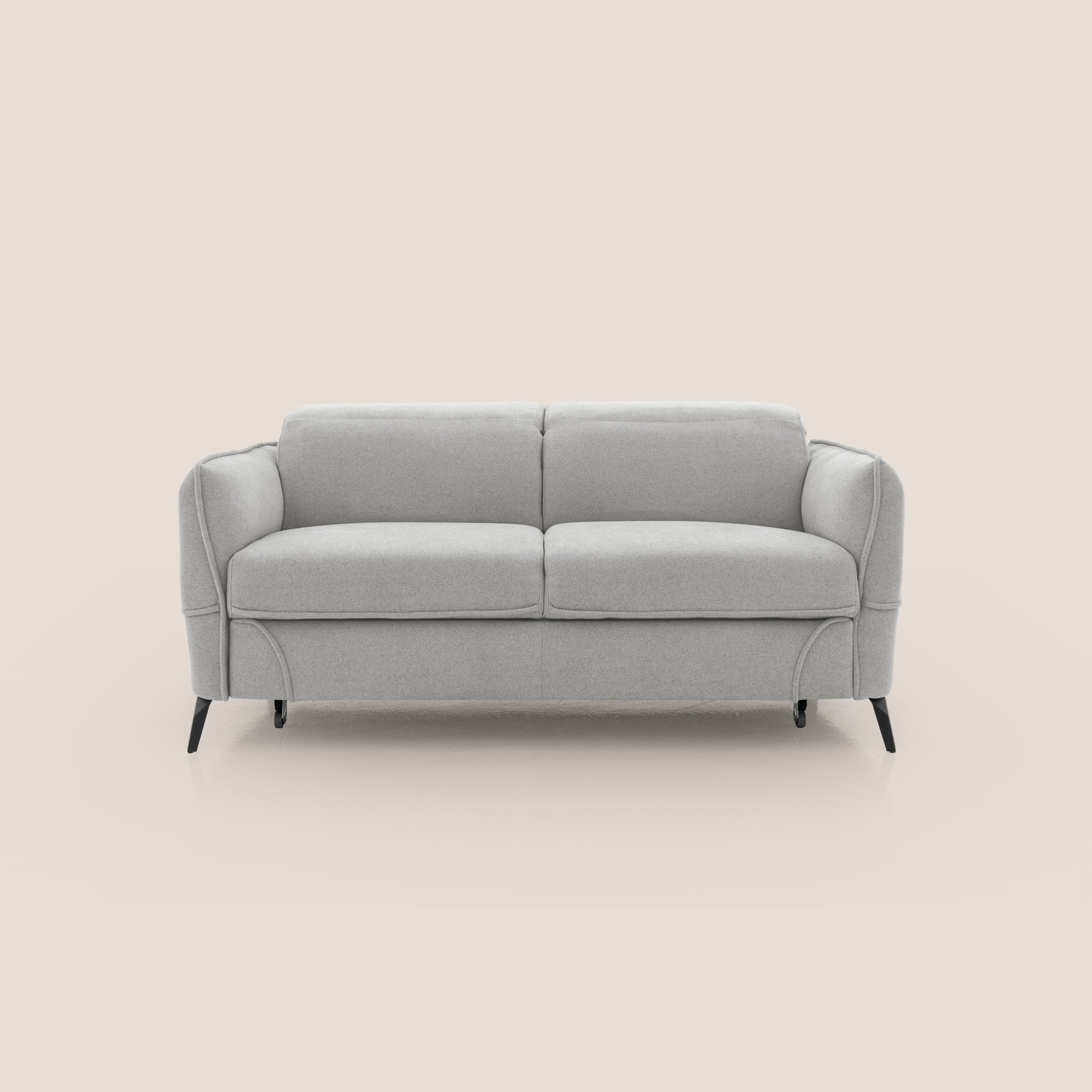 Bloom Divano con poggiapiedi estraibile piedini alti e poggiatesta reclinabili in tessuto bouclé impermeabile T07 - divani.store