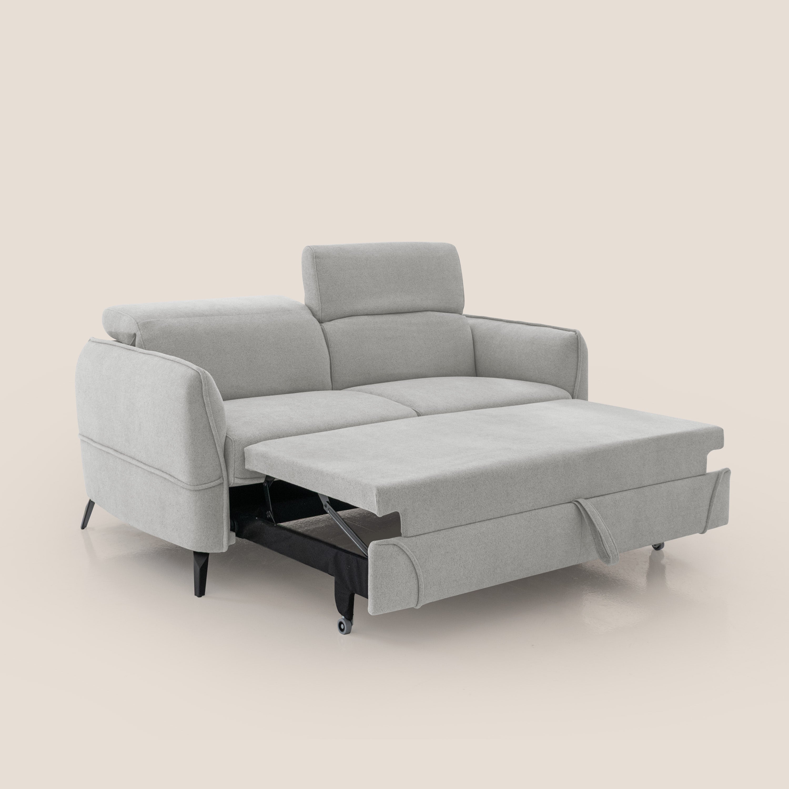 Bloom Divano con poggiapiedi estraibile piedini alti e poggiatesta reclinabili in tessuto bouclé impermeabile T07 - divani.store