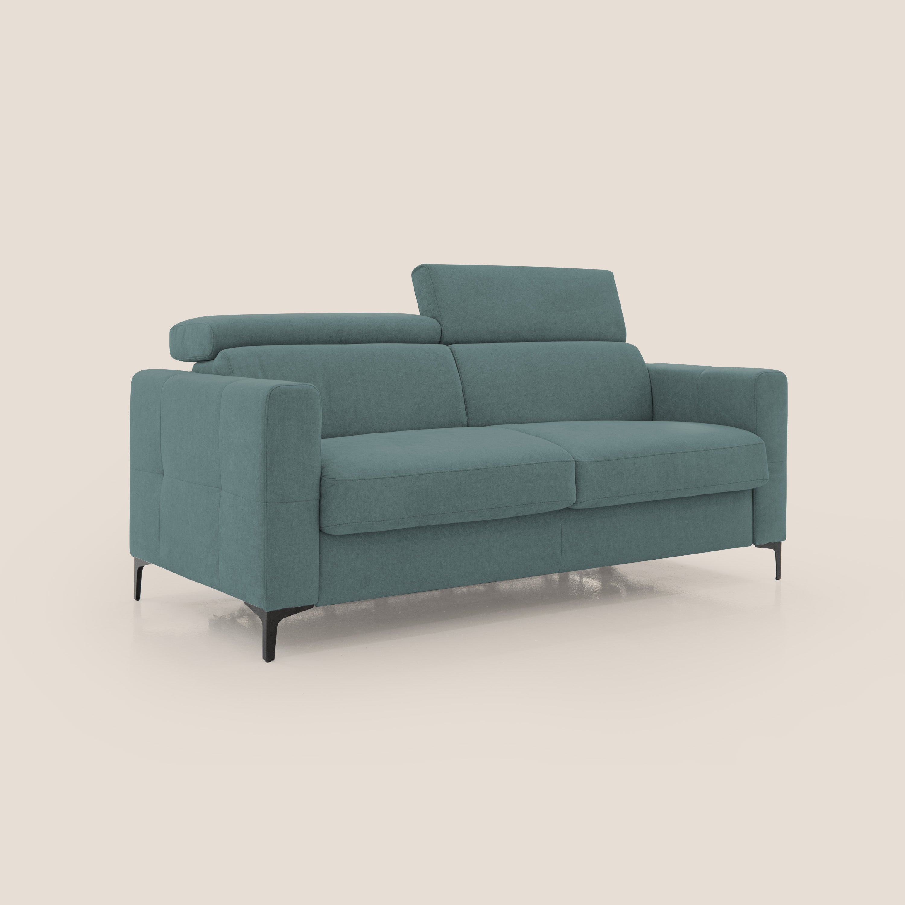 Gardenia divano letto materasso alto 18 cm con poggiatesta reclinabili e rivestimento impermeabile T02 petrolio - divani.store