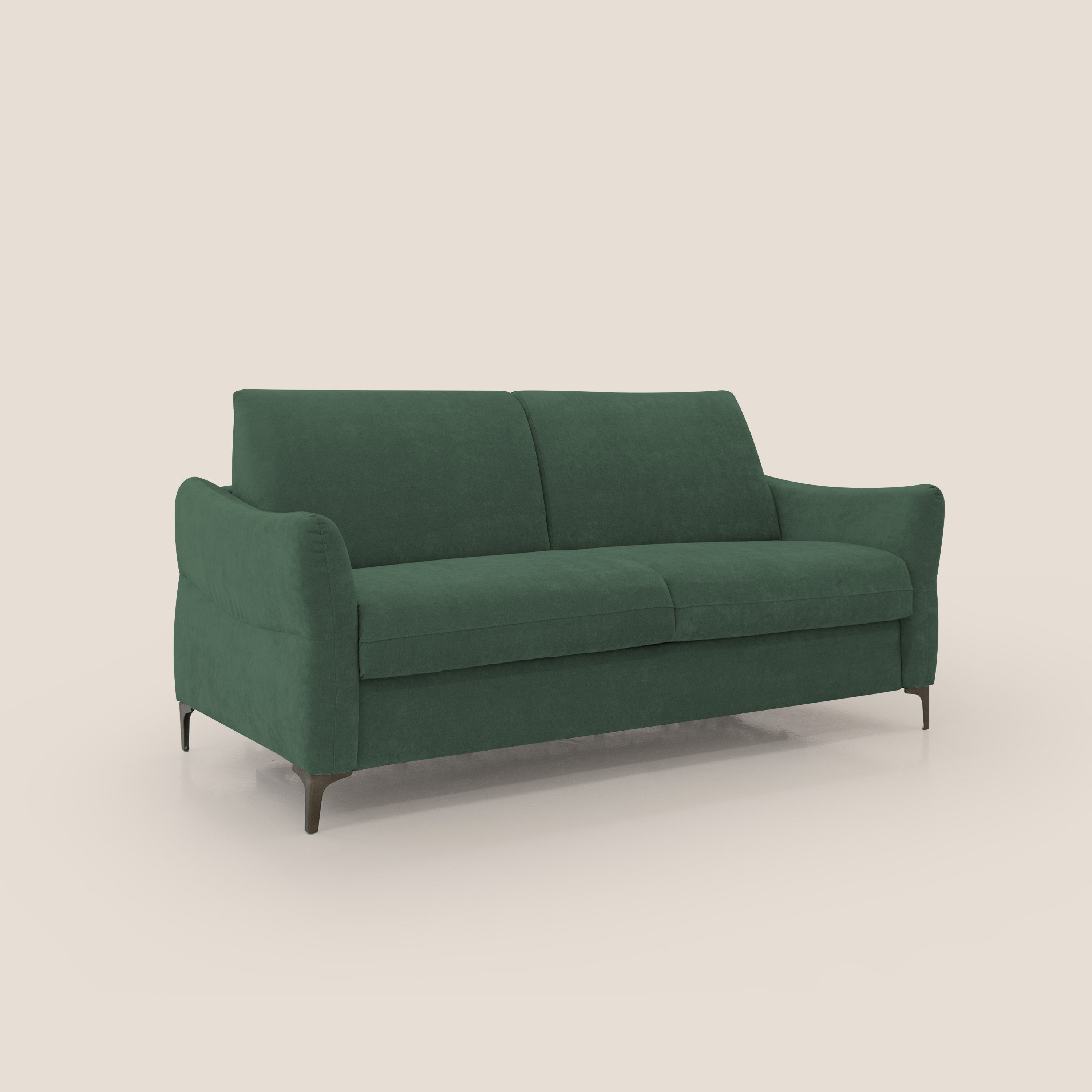Dalia divano letto con materasso H18 cm e piedi alti in raffinato tessuto smacchiabile T17 verde - divani.store