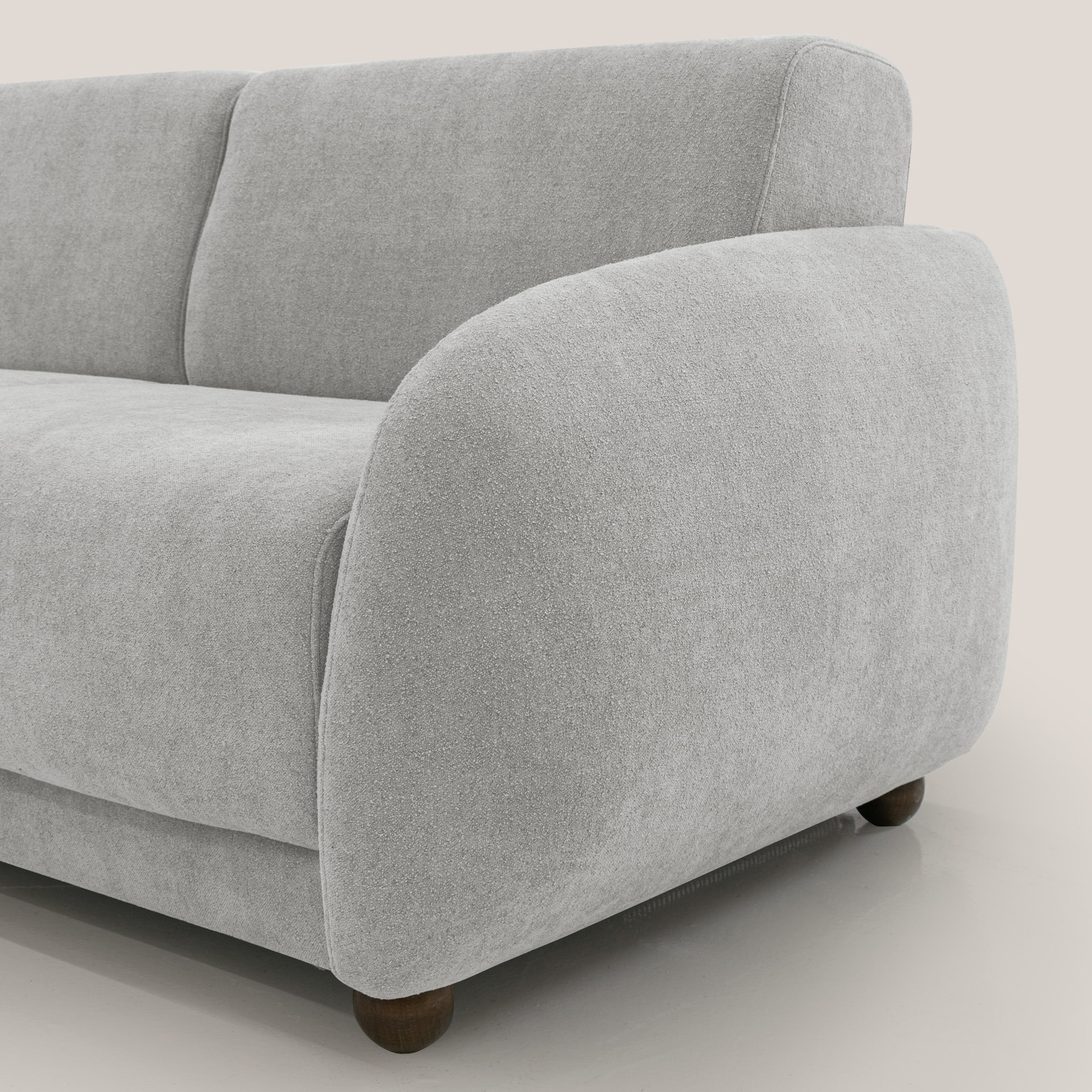 Giglio divano letto scandinavo japandi con materasso H18 cm in tessuto Bouclé impermeabile T07 grigio - divani.store