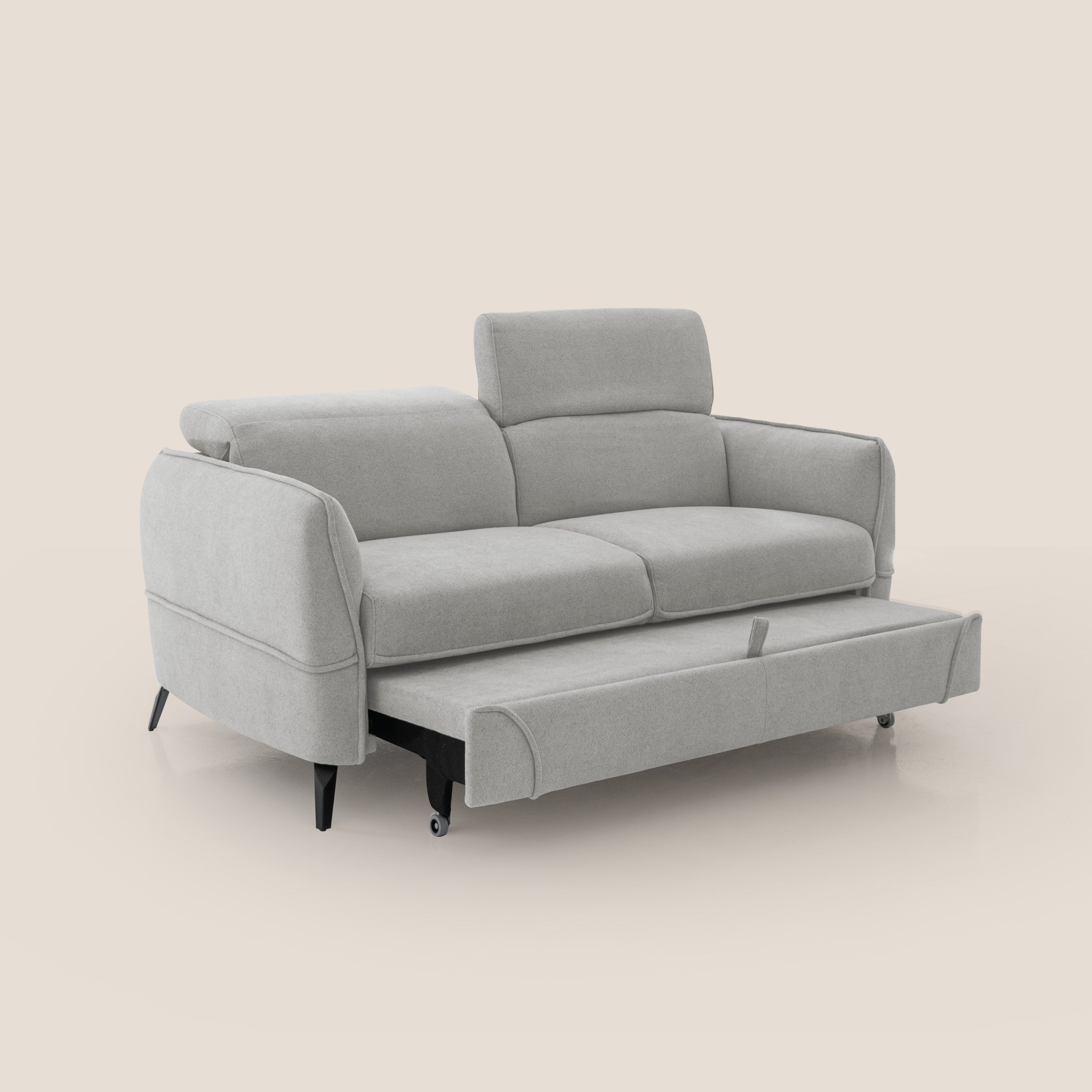 Bloom Divano con poggiapiedi estraibile piedini alti e poggiatesta reclinabili in tessuto bouclé impermeabile T07 - divani.store