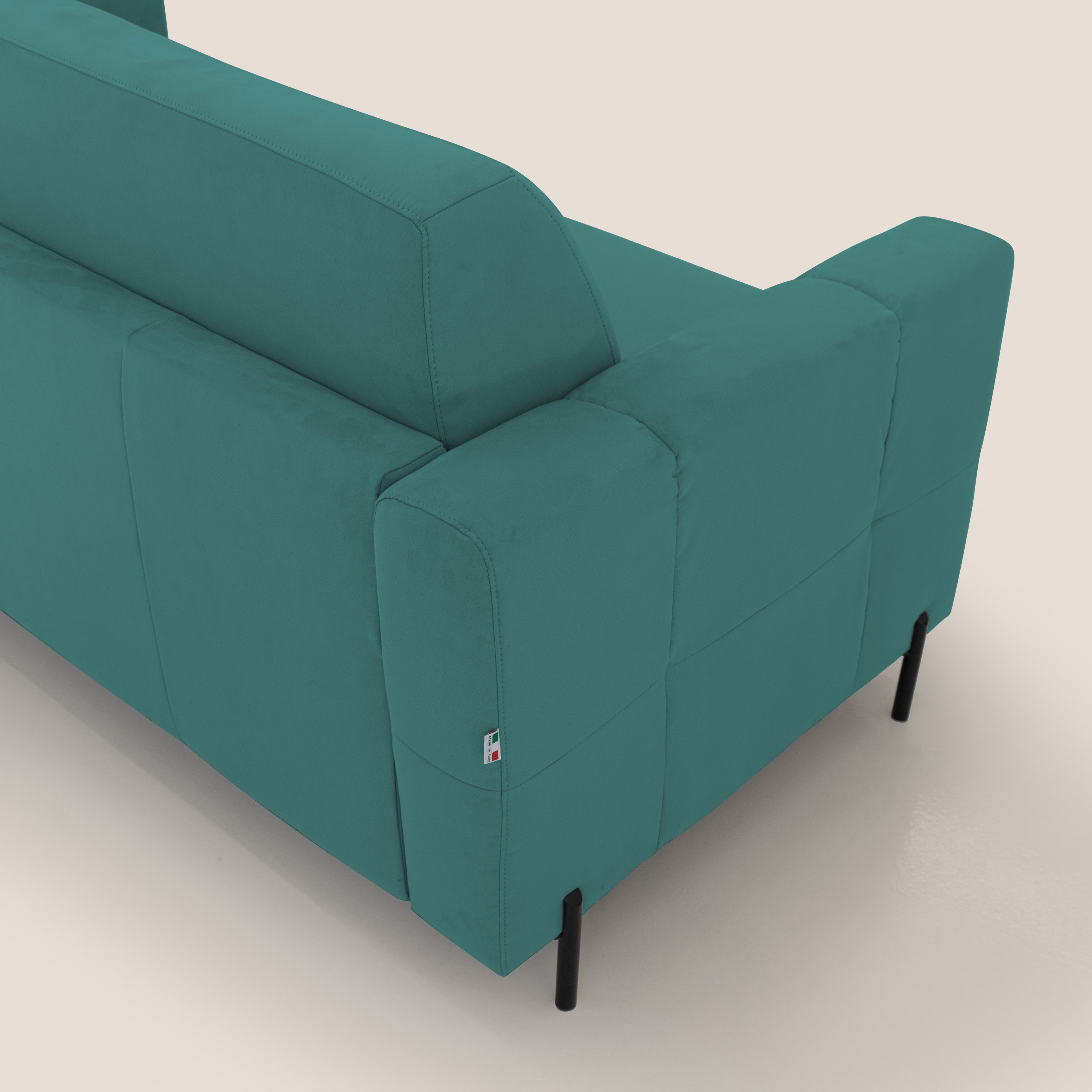 Ortensia divano letto materasso H18 cm con piedi alti in elegante microfibra smacchiabile T11 petrolio - divani.store