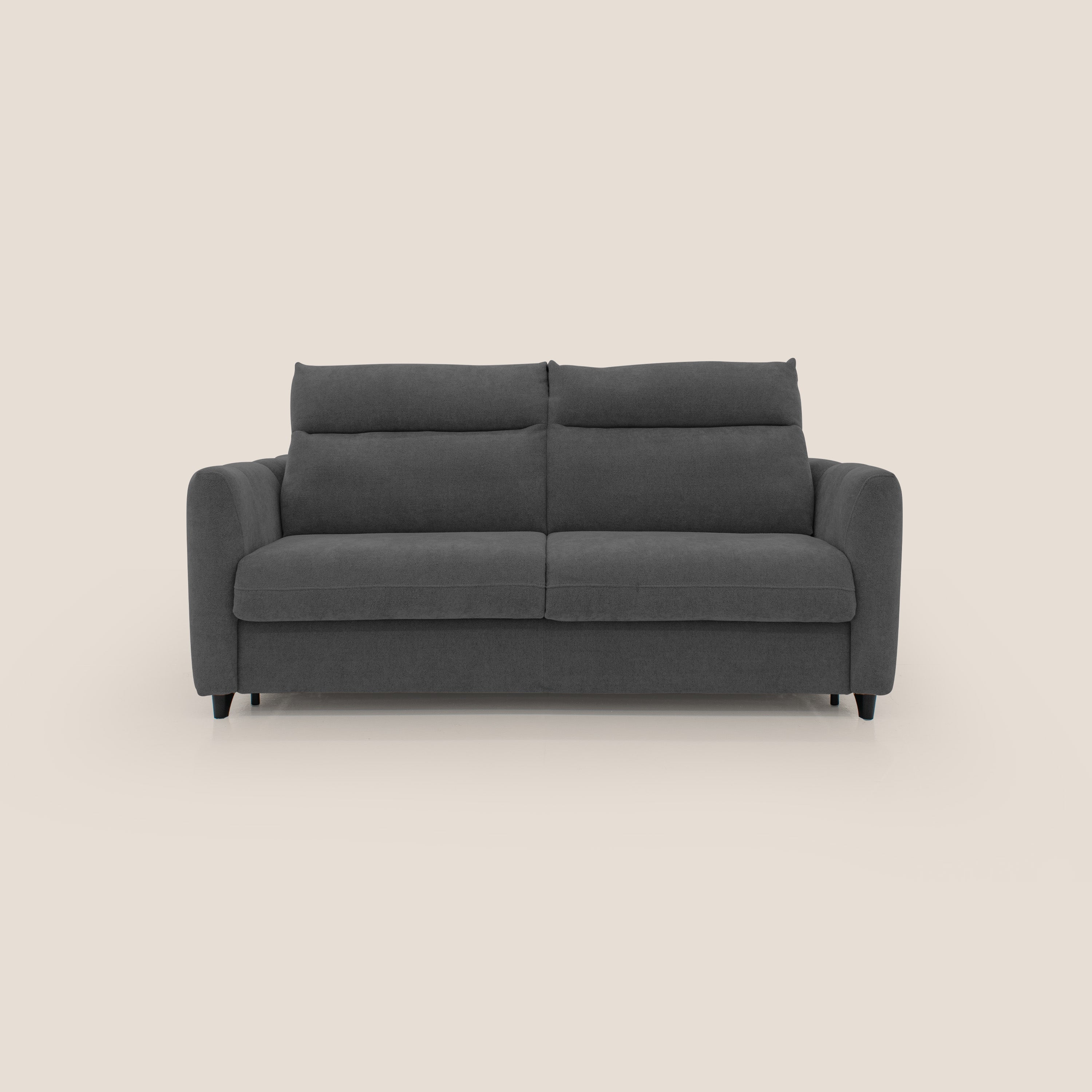 Peonia divano letto scandinavo con materasso H18 cm e morbido e alto schienale in tessuto Bouclé impermeabile T07 antracite - divani.store