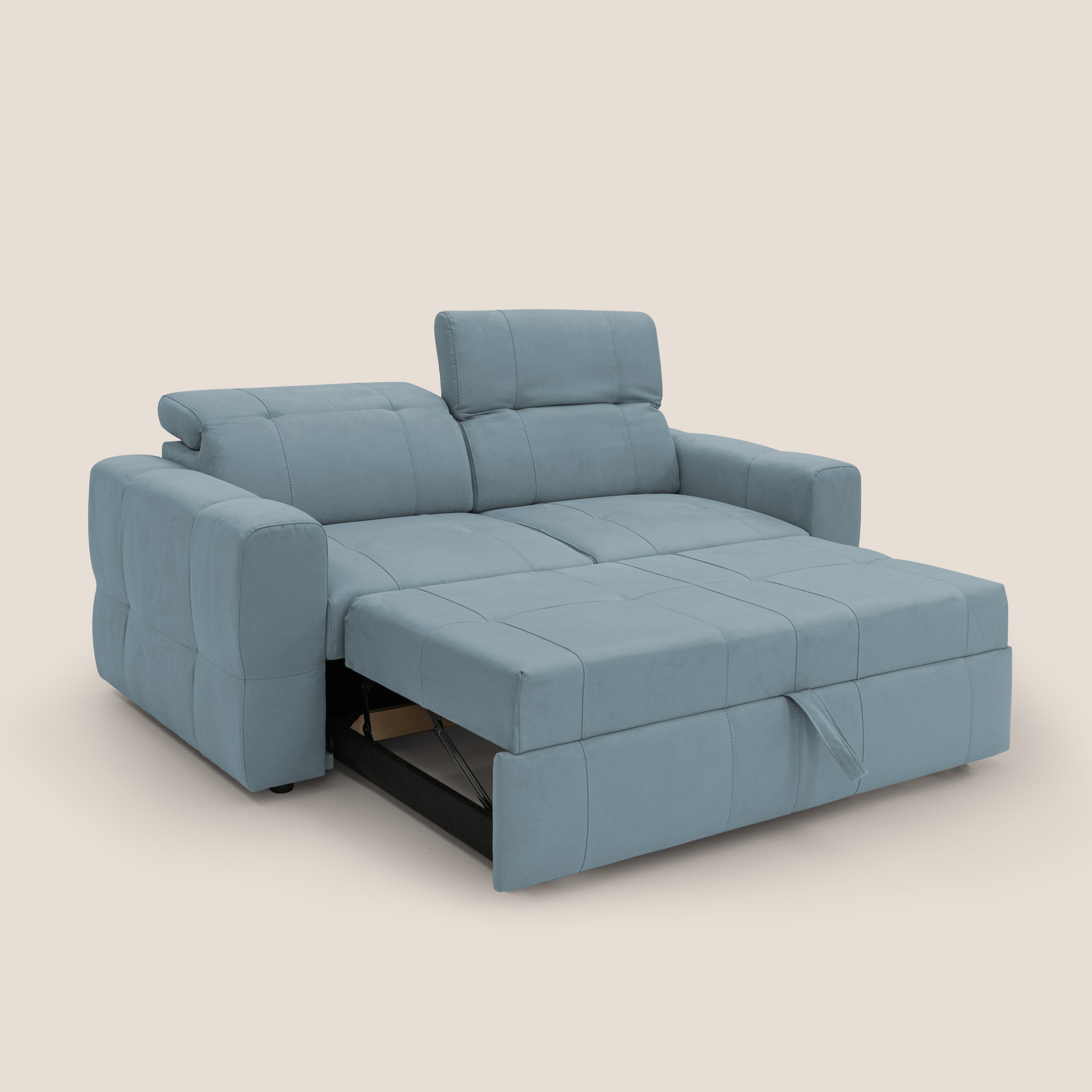 Kronos Divano con pouf estraibile poggiapiedi e poggiatesta reclinabili in morbida microfibra impermeabile T11 carta da zucchero - divani.store