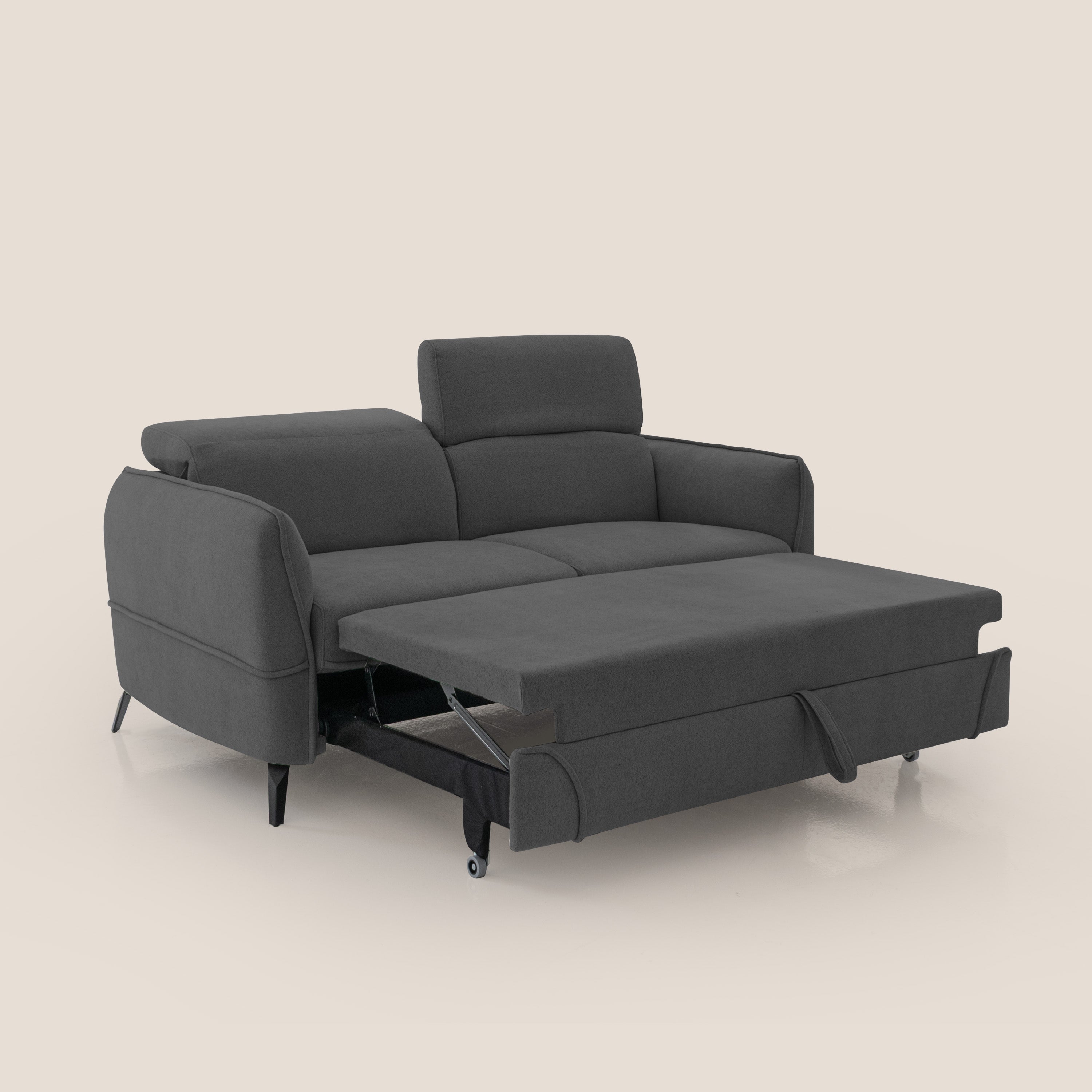 Bloom Divano con poggiapiedi estraibile piedini alti e poggiatesta reclinabili in tessuto bouclé impermeabile T07 antracite - divani.store