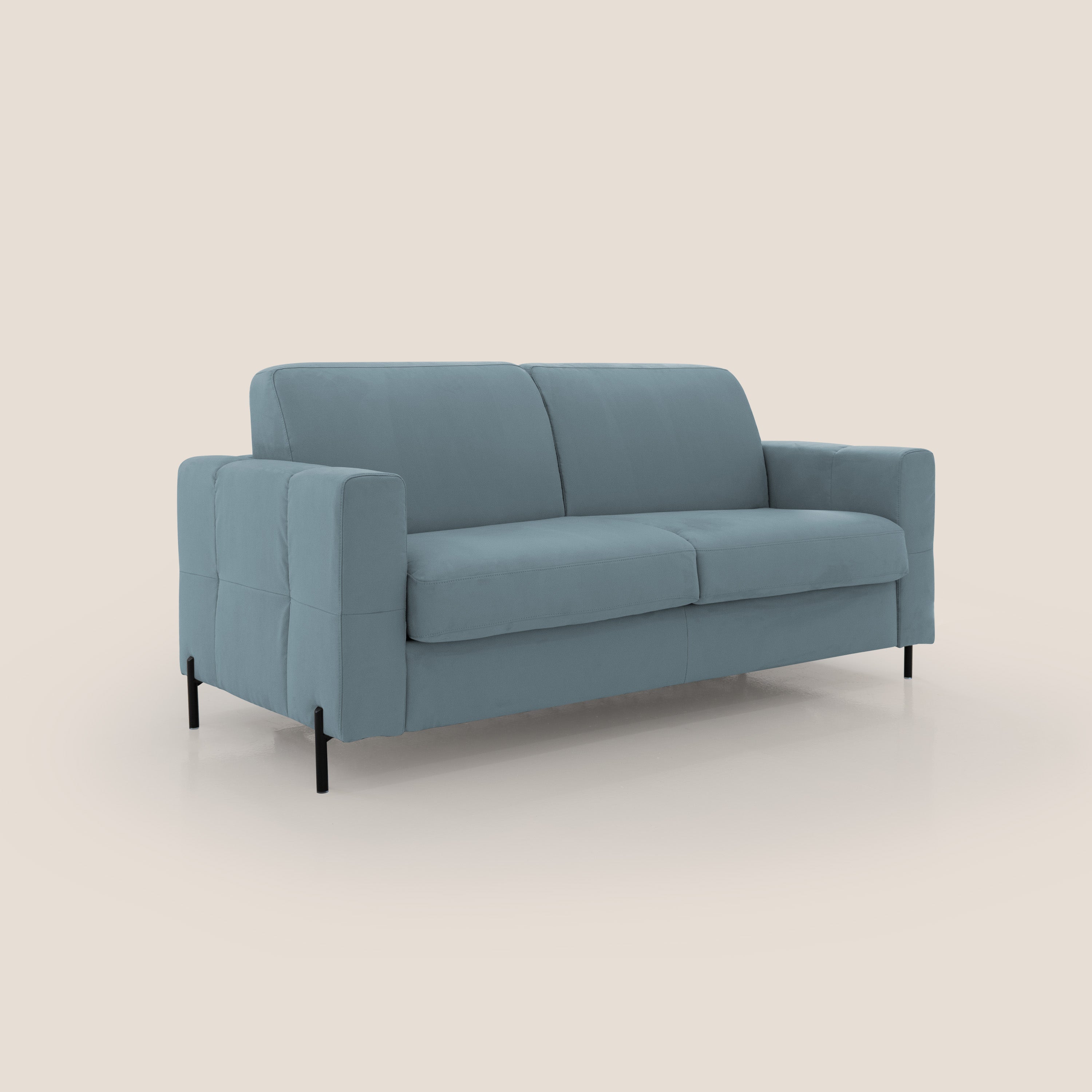 Ortensia divano letto materasso H18 cm con piedi alti in elegante microfibra smacchiabile T11 carta da zucchero - divani.store