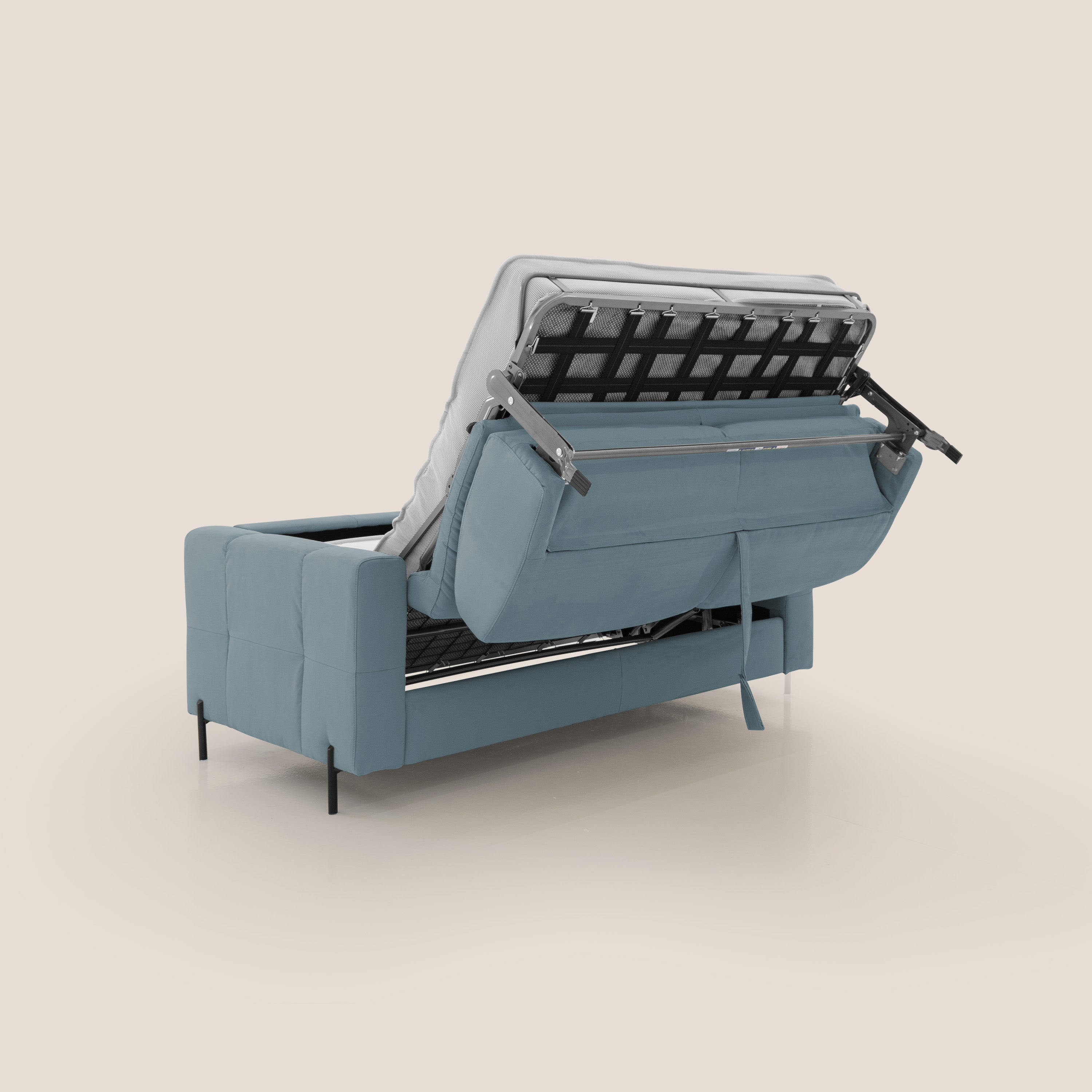 Ortensia divano letto materasso H18 cm con piedi alti in elegante microfibra smacchiabile T11 carta da zucchero - divani.store