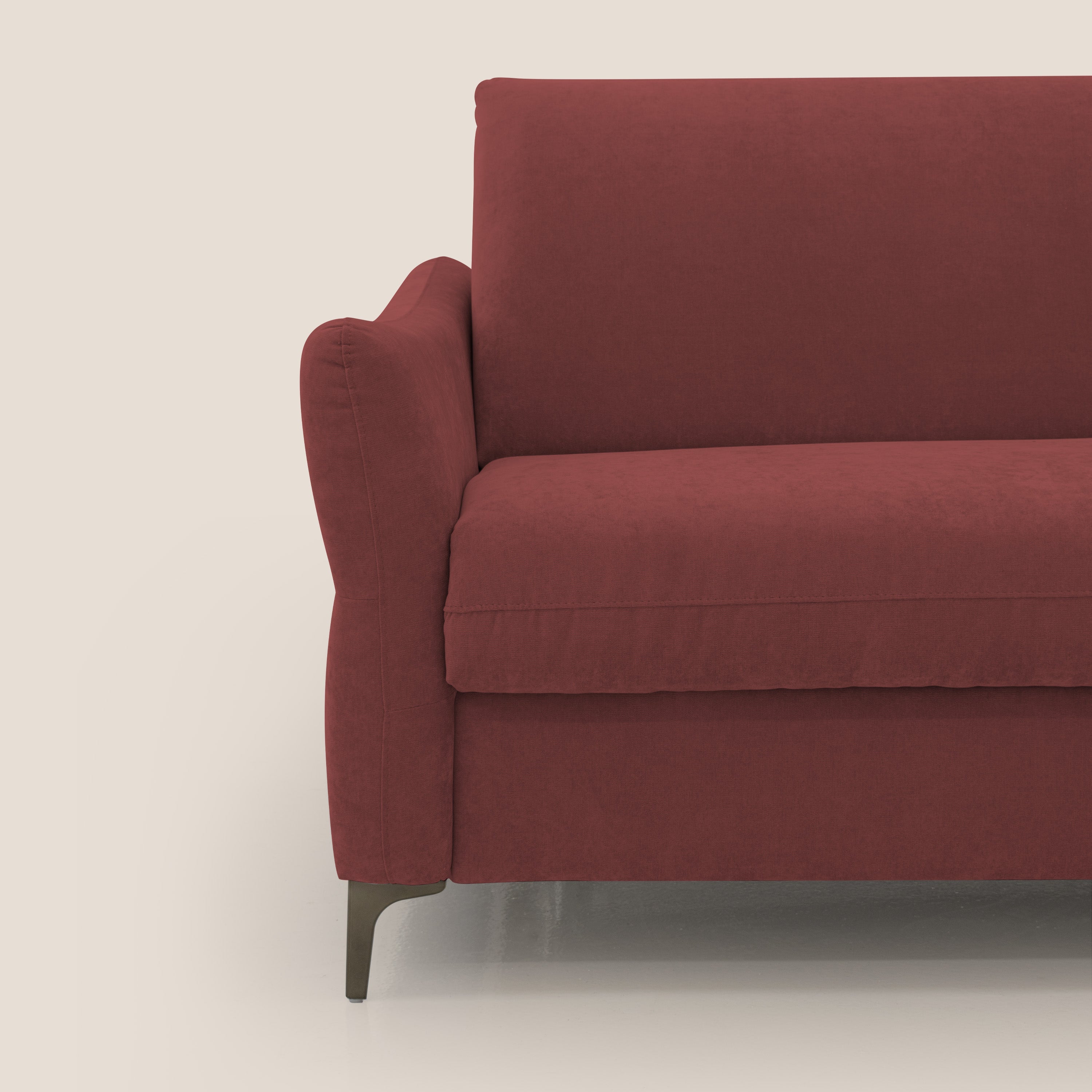 Dalia divano letto con materasso H18 cm e piedi alti in raffinato tessuto smacchiabile T17 rosso - divani.store
