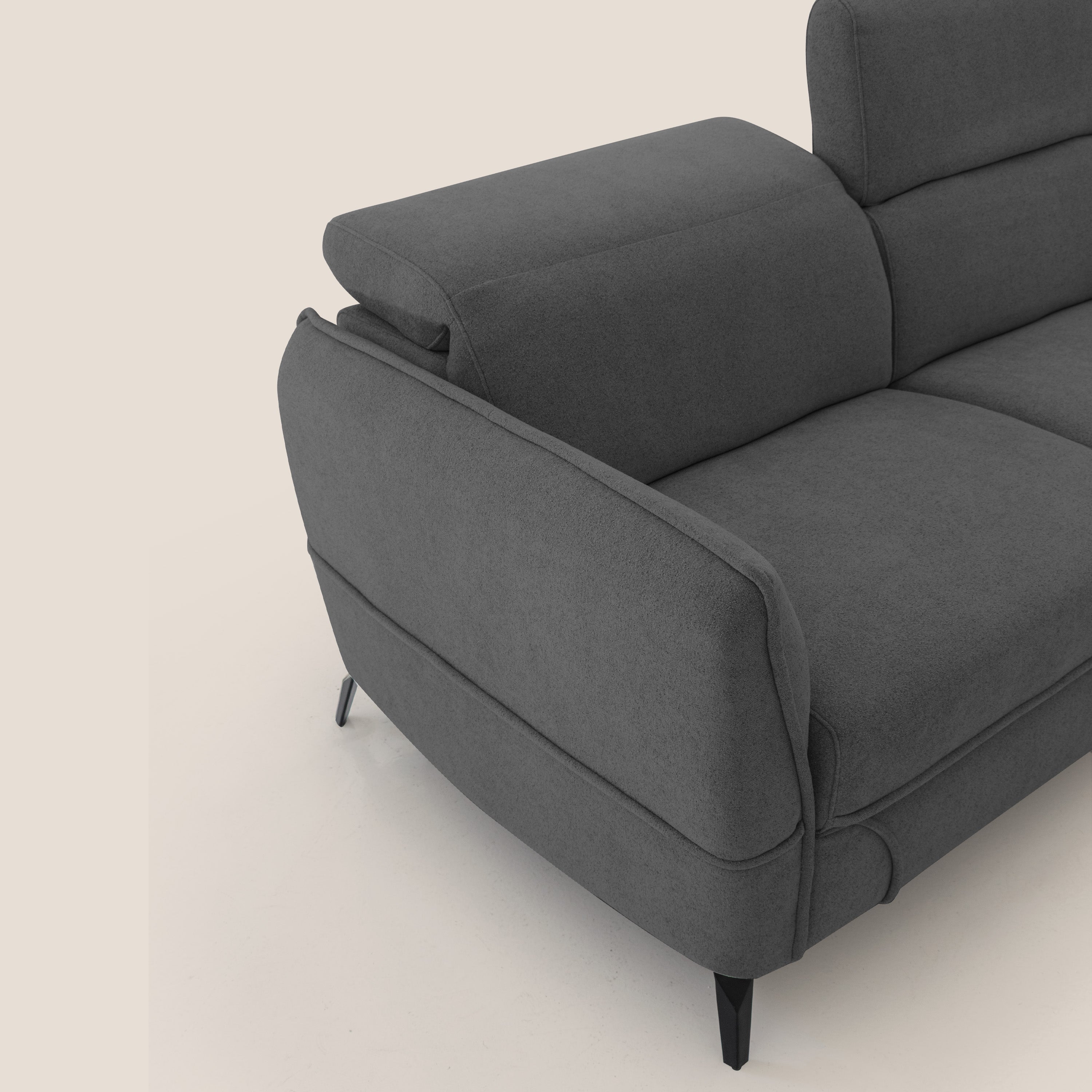 Bloom Divano con poggiapiedi estraibile piedini alti e poggiatesta reclinabili in tessuto bouclé impermeabile T07 antracite - divani.store