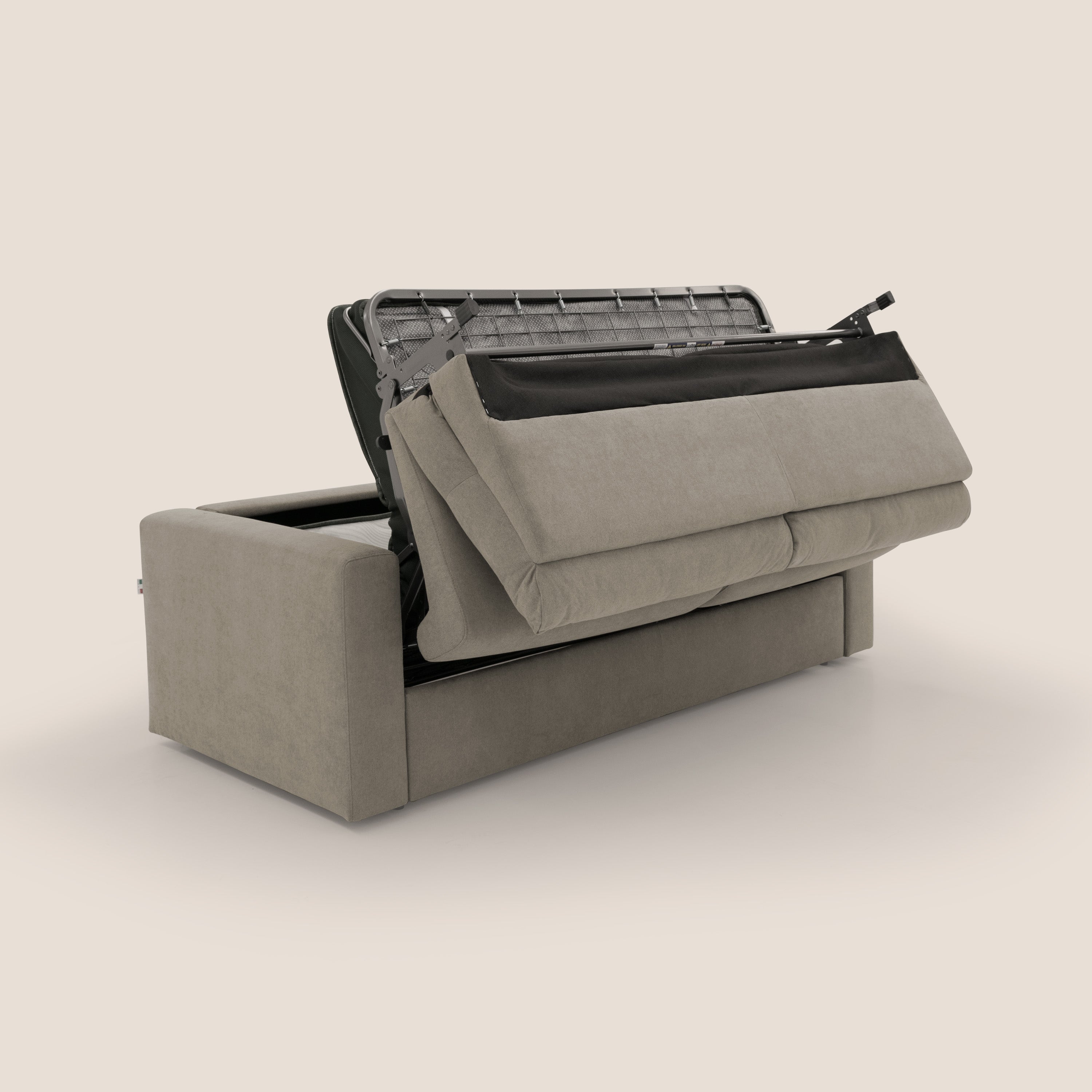 Paloma divano letto con materasso alto 18 cm con Aloe Vera in tessuto impermeabile talpa - divani.store