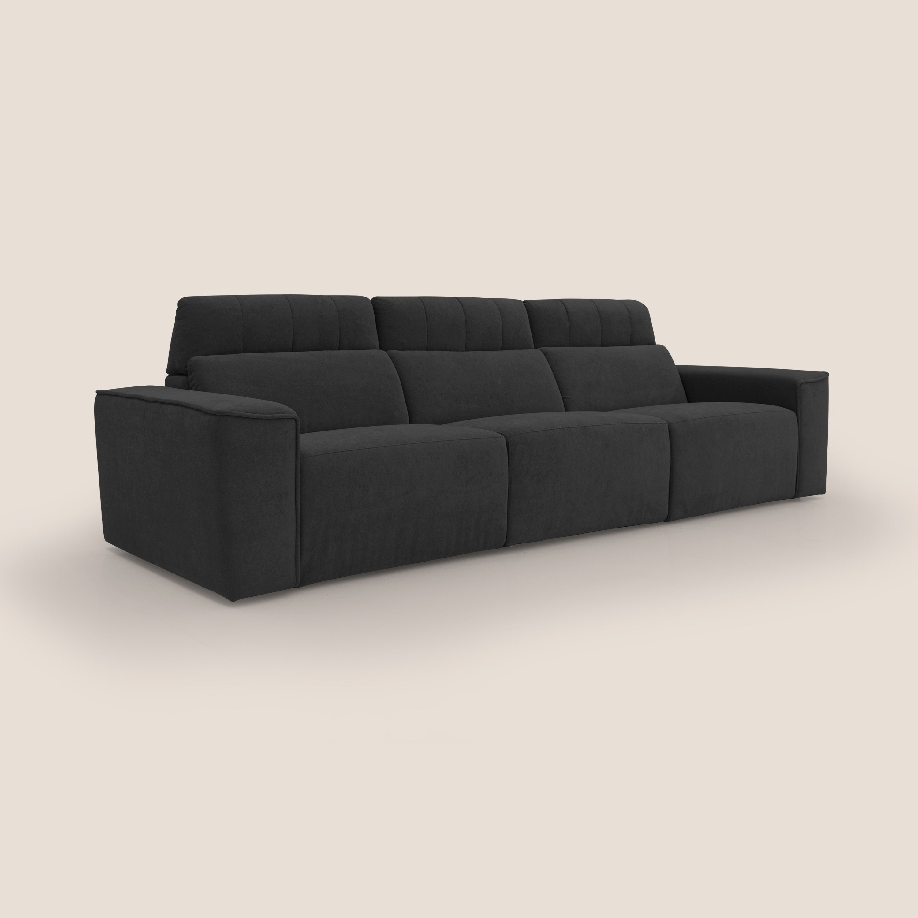 Clark Divano modulare 3 sedute con opzione relax elettrico in tessuto smacchiabile impermeabile T17 nero - divani.store